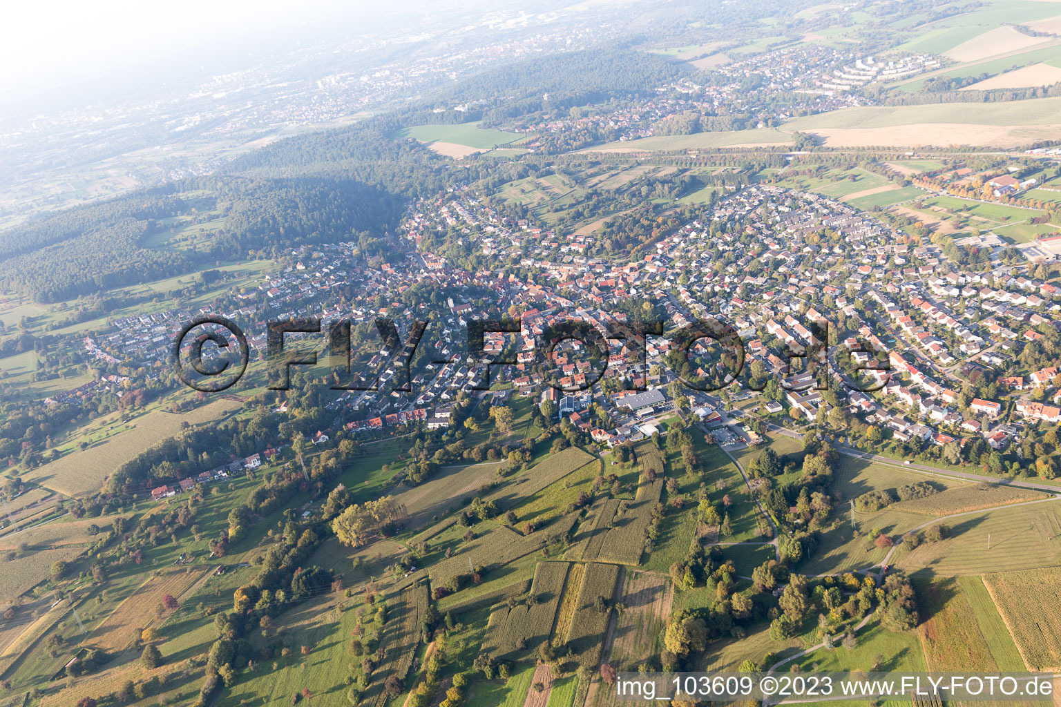 Luftbild von Ortsteil Grünwettersbach in Karlsruhe im Bundesland Baden-Württemberg, Deutschland