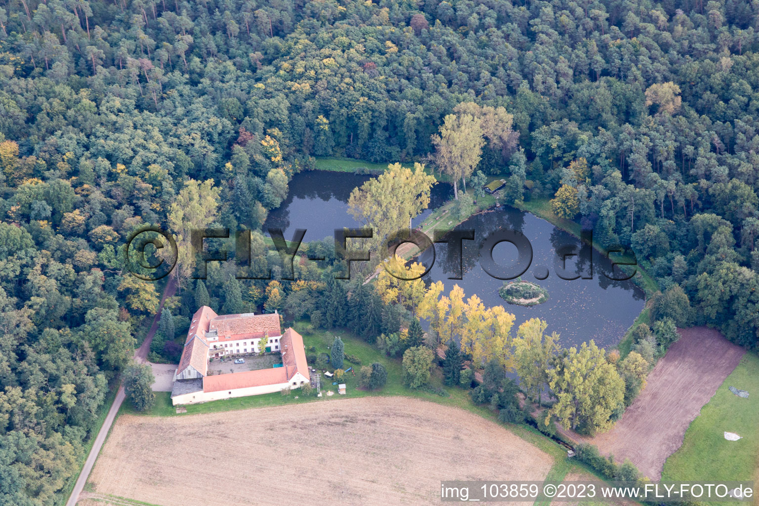 Luftaufnahme von Lustadt, Lachenmühle im Bundesland Rheinland-Pfalz, Deutschland