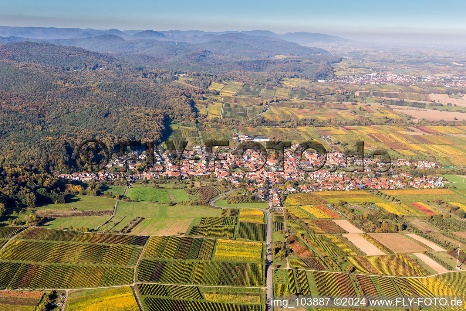 Luftaufnahme von Ortsansicht der Straßen und Häuser der Wohngebiete in Oberotterbach im Bundesland Rheinland-Pfalz, Deutschland