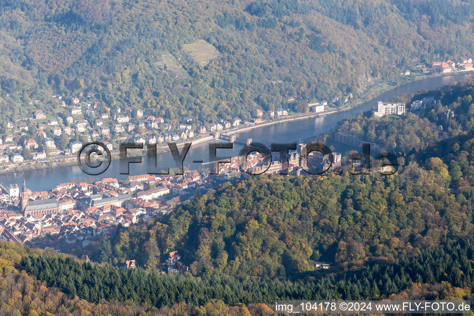 Luftbild von Neckartal im Ortsteil Kernaltstadt in Heidelberg im Bundesland Baden-Württemberg, Deutschland