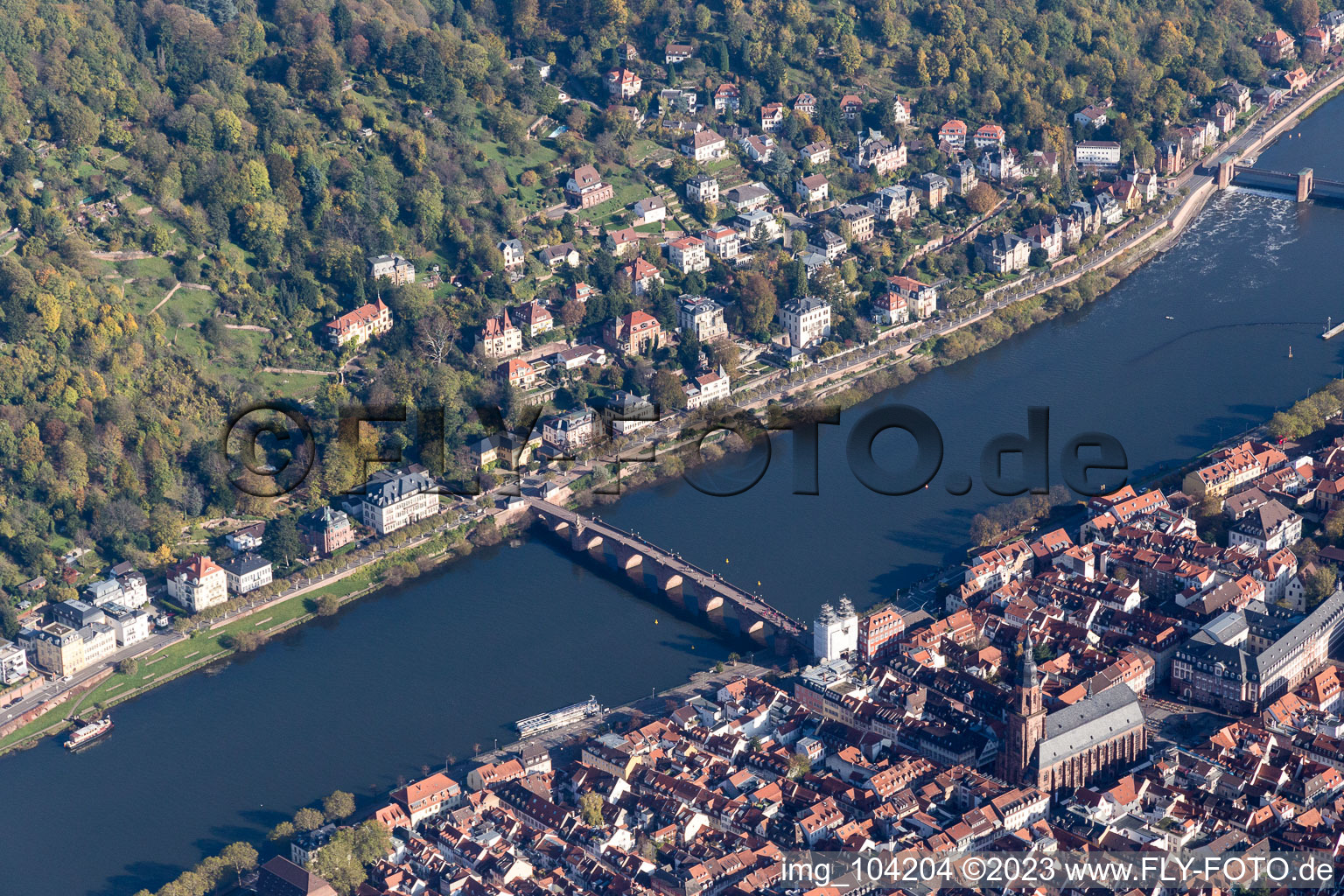 Luftbild von Alte Brücke, Ziegelhäuser Landstr im Ortsteil Neuenheim in Heidelberg im Bundesland Baden-Württemberg, Deutschland