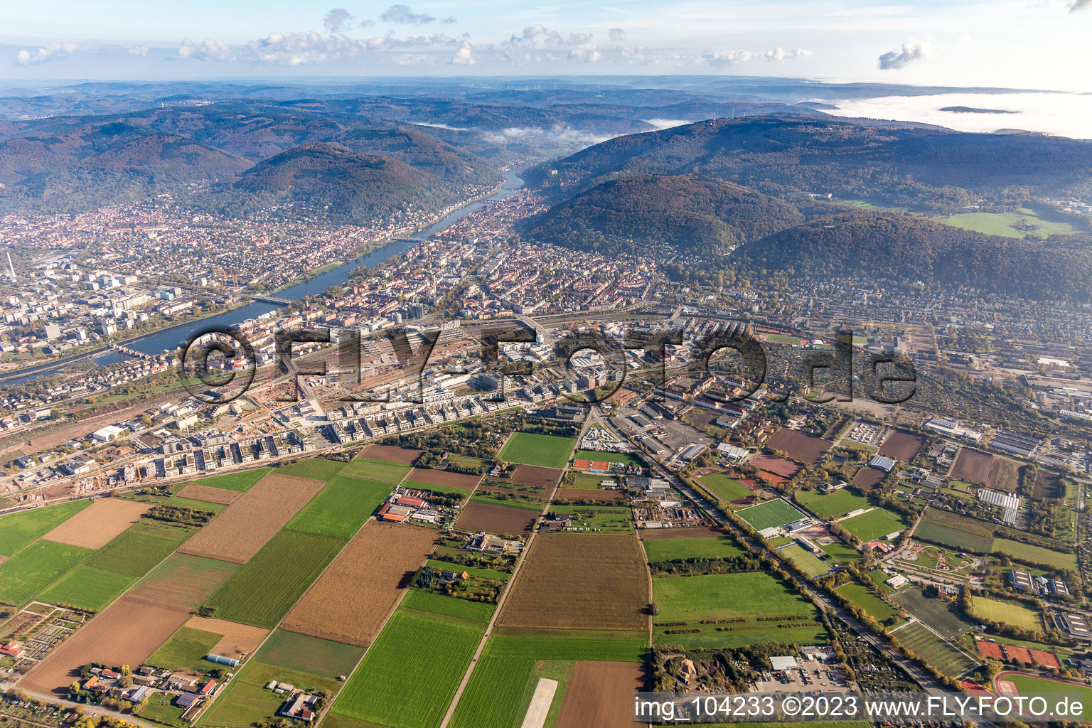 Ortsteil Bahnstadt in Heidelberg im Bundesland Baden-Württemberg, Deutschland aus der Luft betrachtet