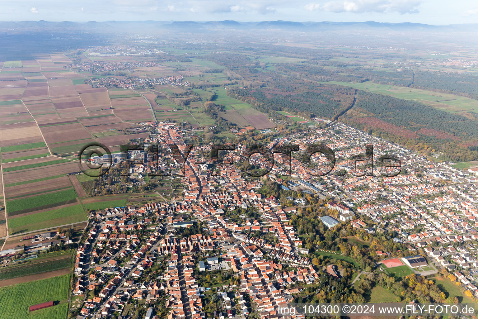 Bellheim im Bundesland Rheinland-Pfalz, Deutschland aus der Drohnenperspektive