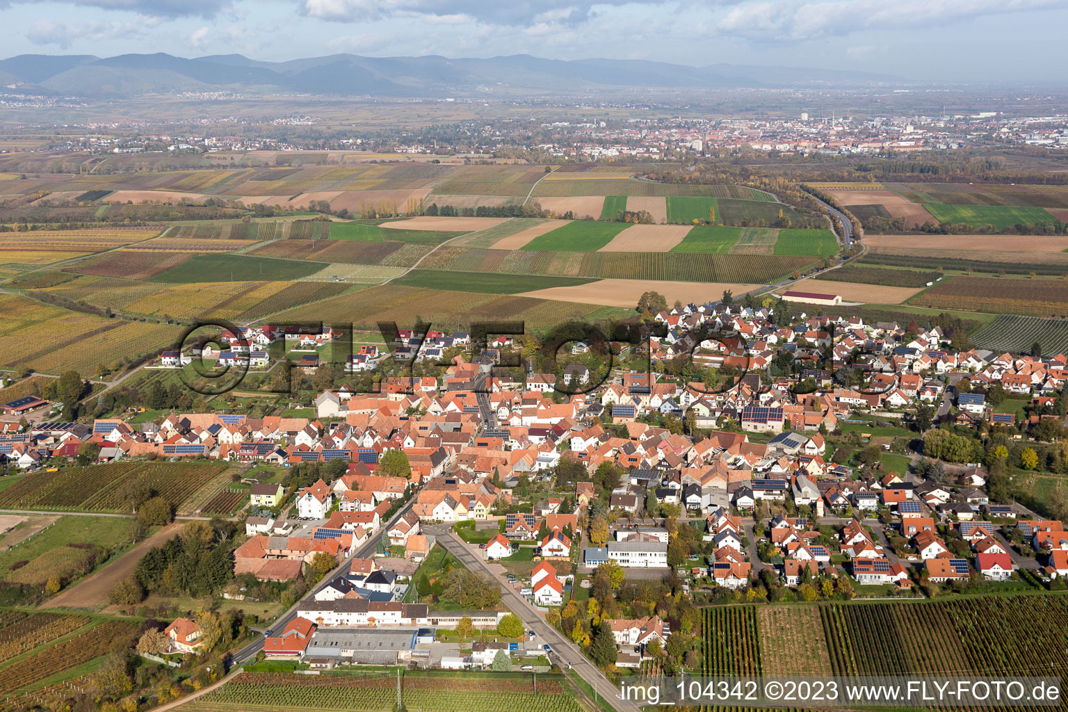 Impflingen im Bundesland Rheinland-Pfalz, Deutschland aus der Drohnenperspektive