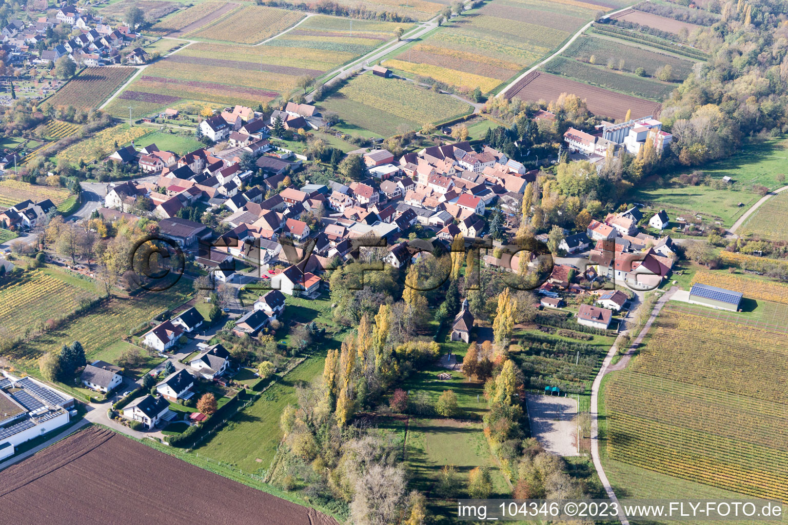 Ortsteil Appenhofen in Billigheim-Ingenheim im Bundesland Rheinland-Pfalz, Deutschland von einer Drohne aus