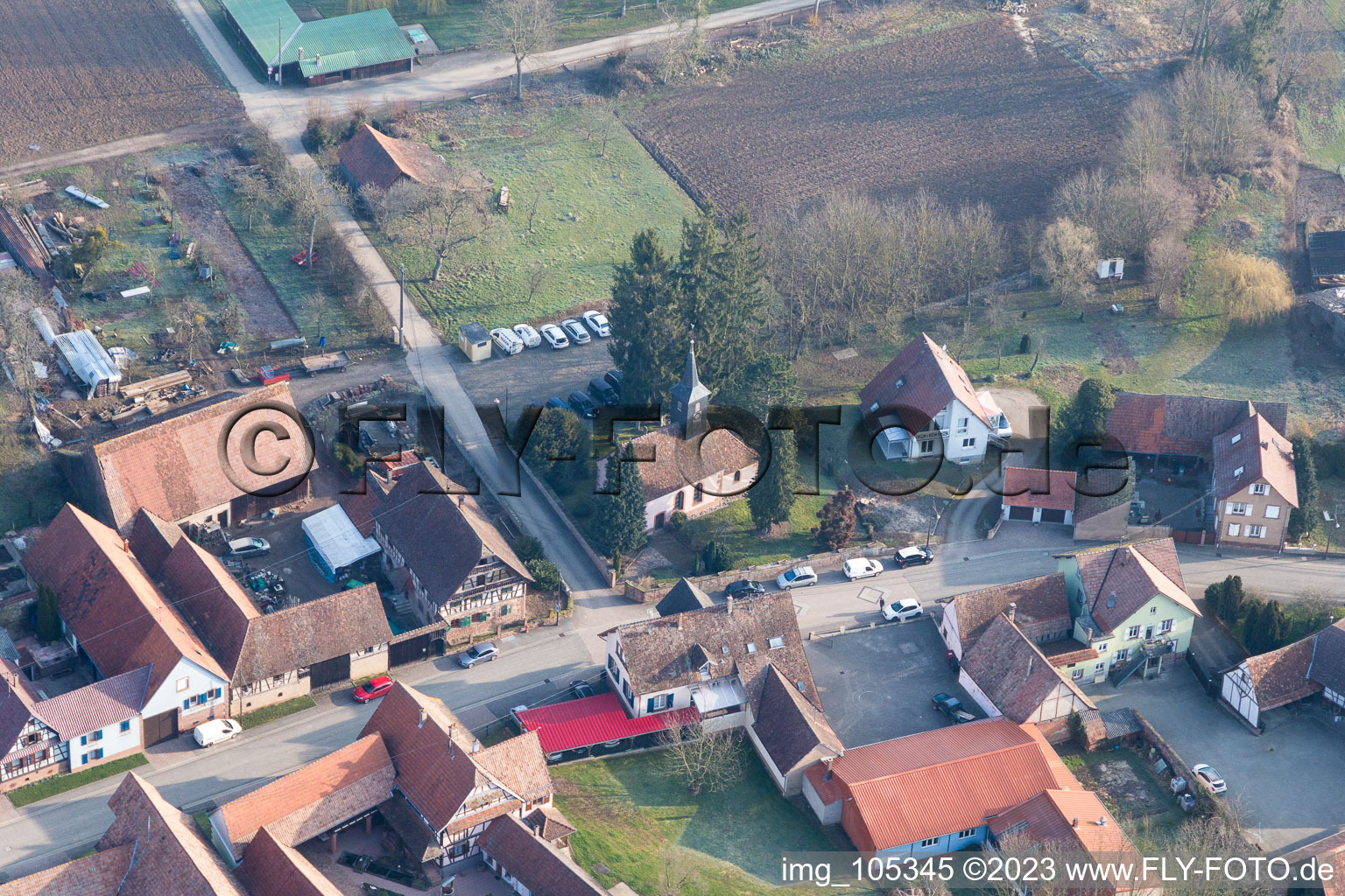 Luftaufnahme von Geiswiller im Bundesland Bas-Rhin, Frankreich