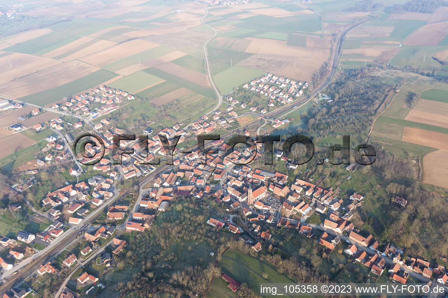 Luftbild von Ettendorf im Bundesland Bas-Rhin, Frankreich