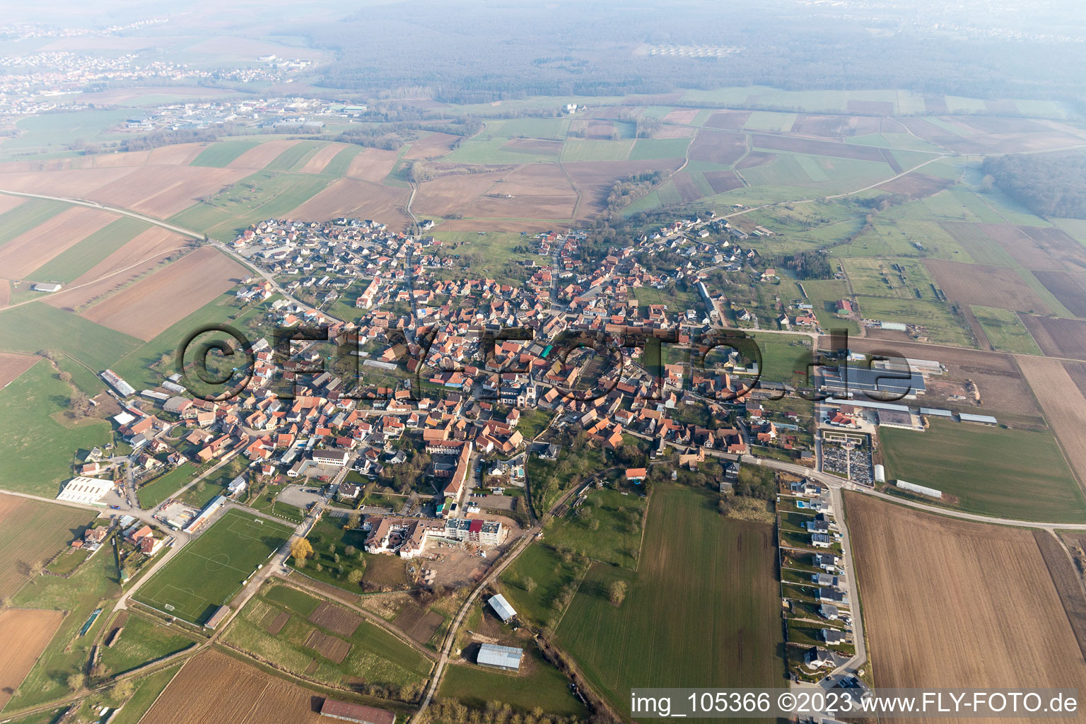 Luftbild von Dauendorf im Bundesland Bas-Rhin, Frankreich