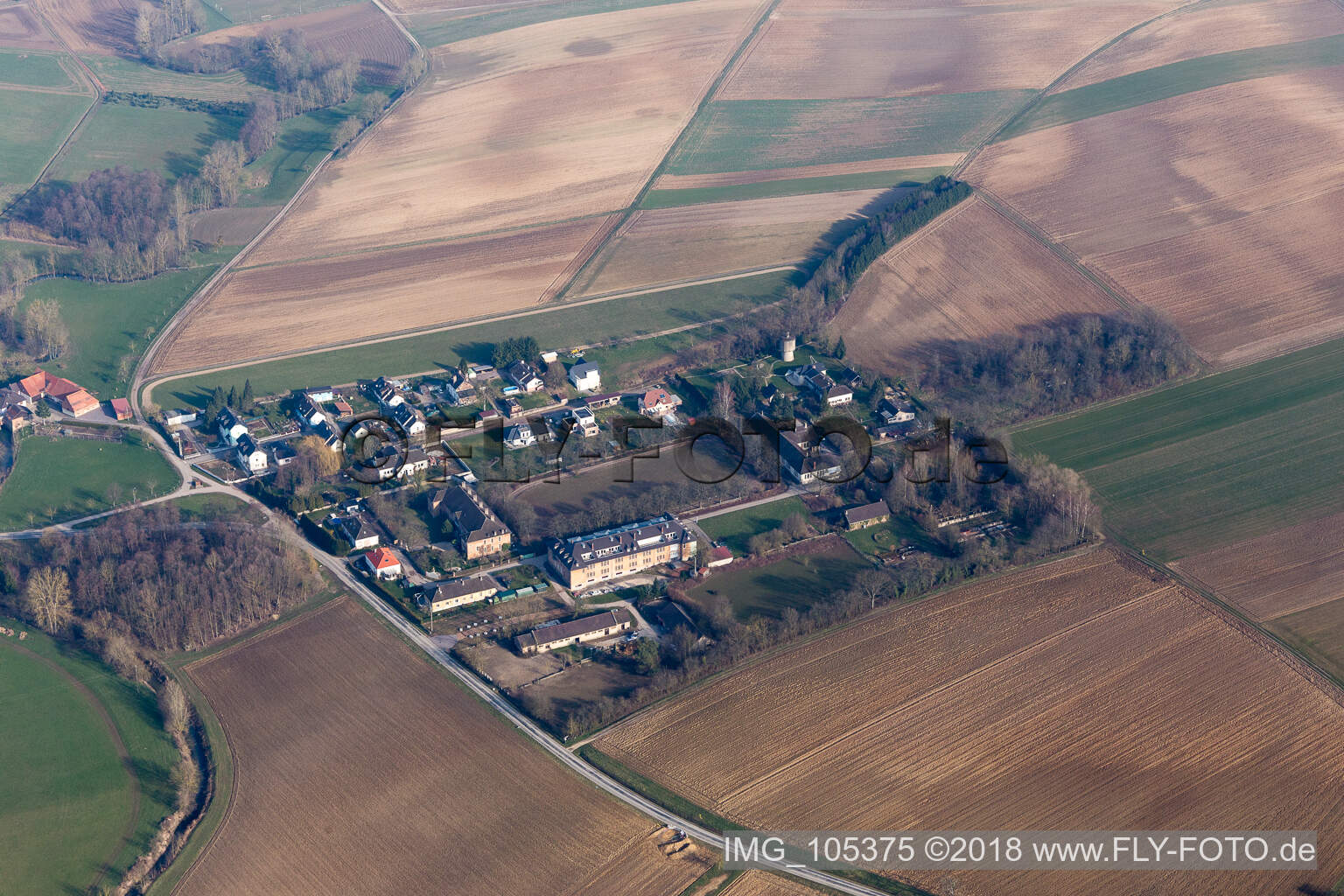 Luftaufnahme von Oberrœdern im Bundesland Bas-Rhin, Frankreich