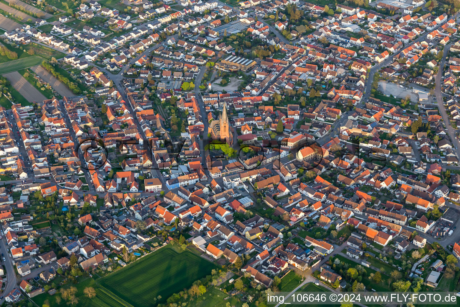 Luftbild von Ortsansicht der Straßen und Häuser der Wohngebiete in Rheinsheim in Philippsburg im Bundesland Baden-Württemberg, Deutschland