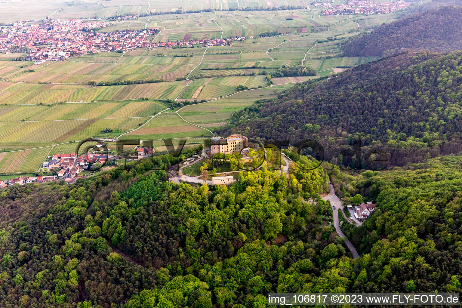 Ortsteil Hambach an der Weinstraße in Neustadt an der Weinstraße im Bundesland Rheinland-Pfalz, Deutschland vom Flugzeug aus