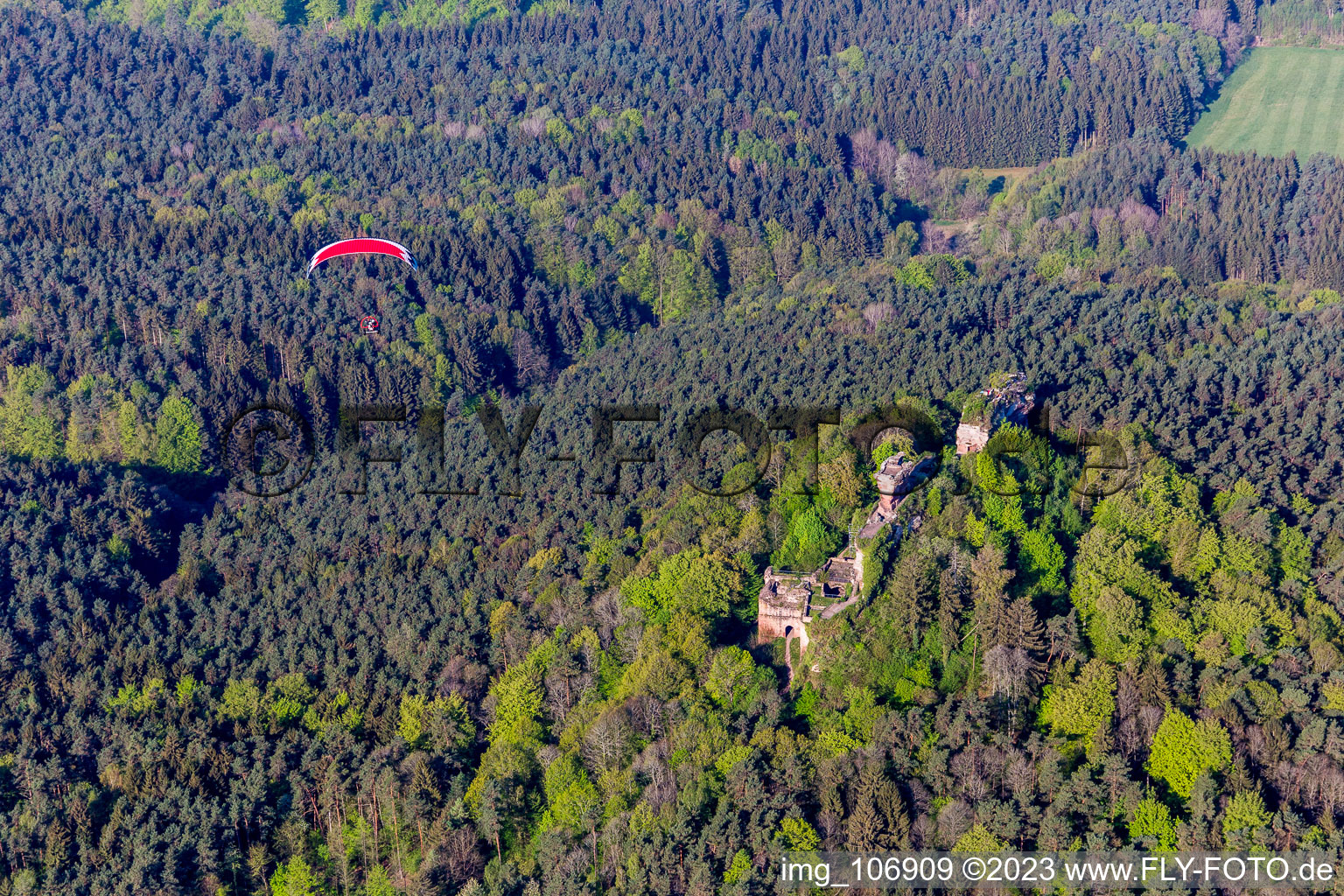 Luftbild von Busenberg, Burg Drachenfels im Bundesland Rheinland-Pfalz, Deutschland