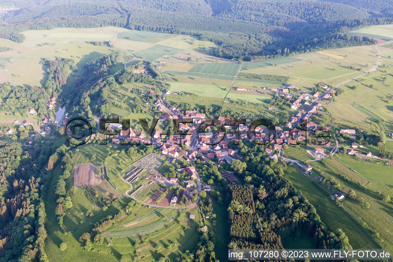 Luftbild von Volksberg im Bundesland Bas-Rhin, Frankreich