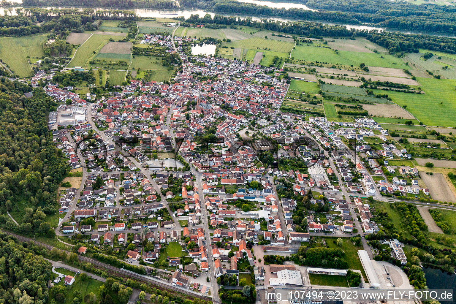 Ortsteil Rheinsheim in Philippsburg im Bundesland Baden-Württemberg, Deutschland aus der Vogelperspektive