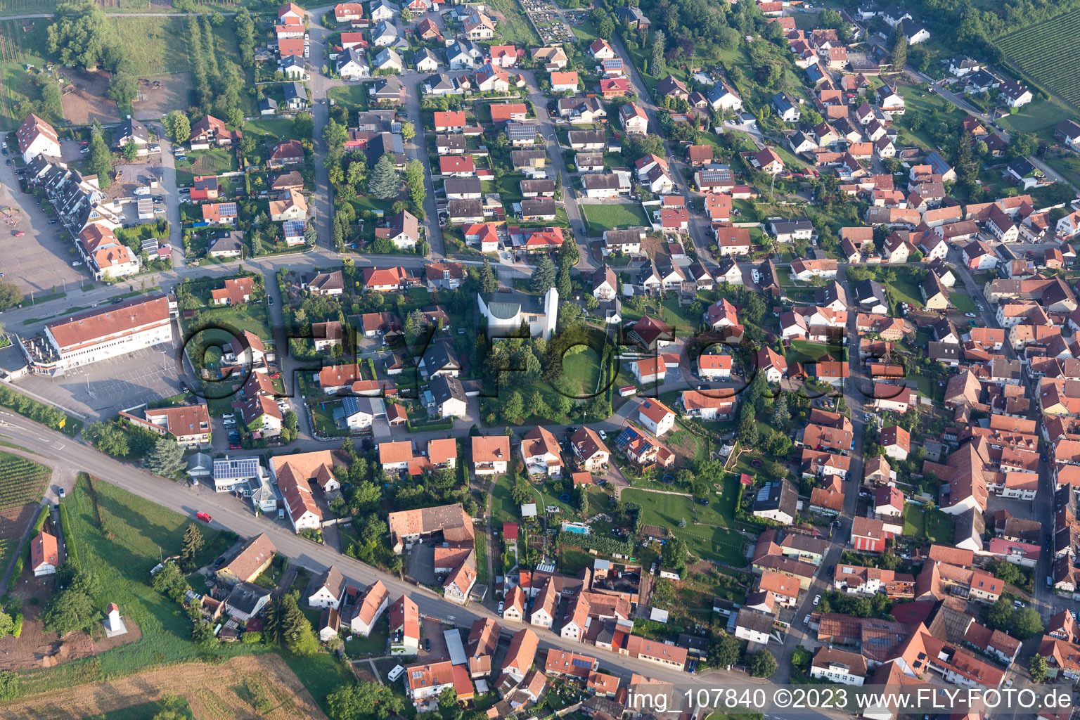 Schrägluftbild von Ortsteil Rechtenbach in Schweigen-Rechtenbach im Bundesland Rheinland-Pfalz, Deutschland