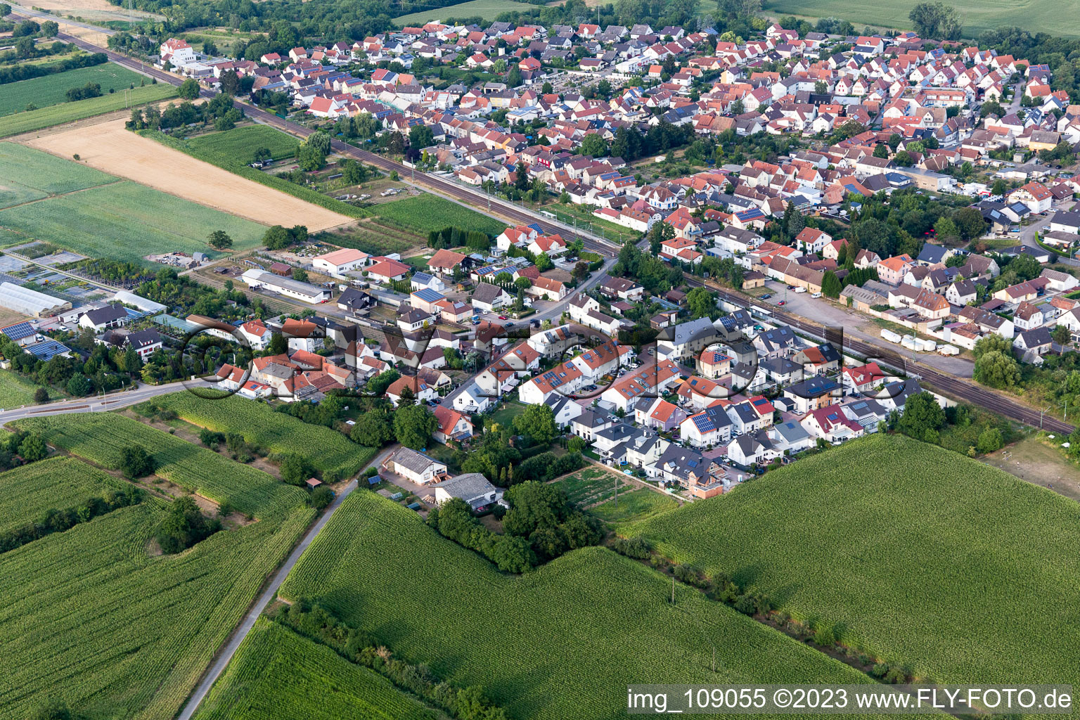 Ortsteil Berghausen in Römerberg im Bundesland Rheinland-Pfalz, Deutschland aus der Vogelperspektive