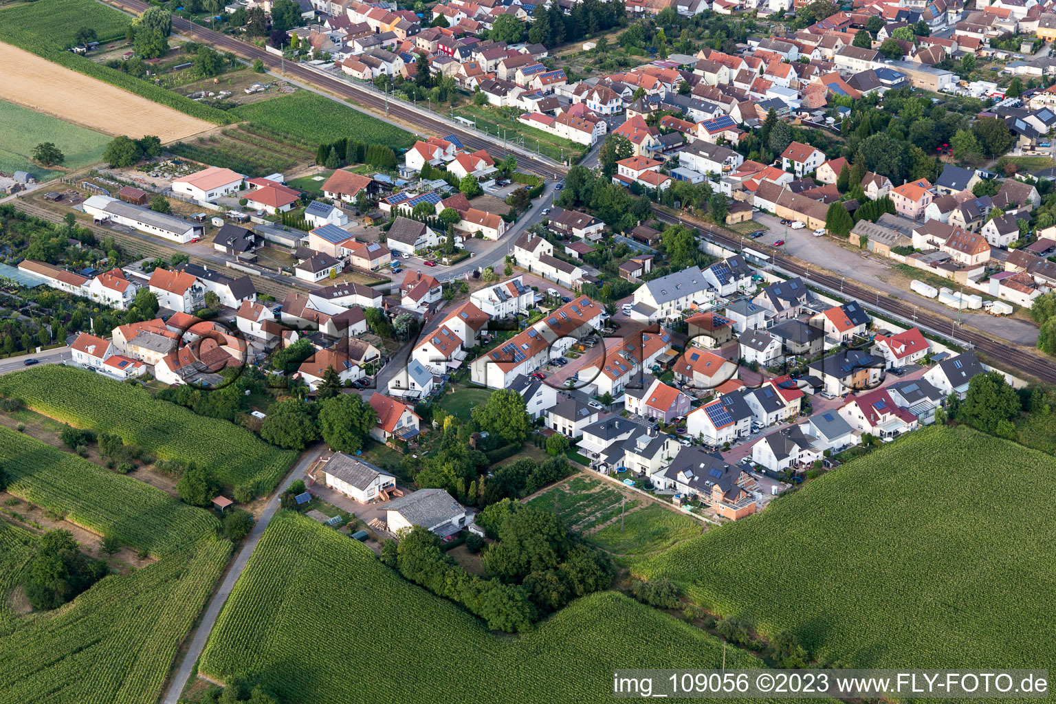 Ortsteil Berghausen in Römerberg im Bundesland Rheinland-Pfalz, Deutschland aus der Luft betrachtet