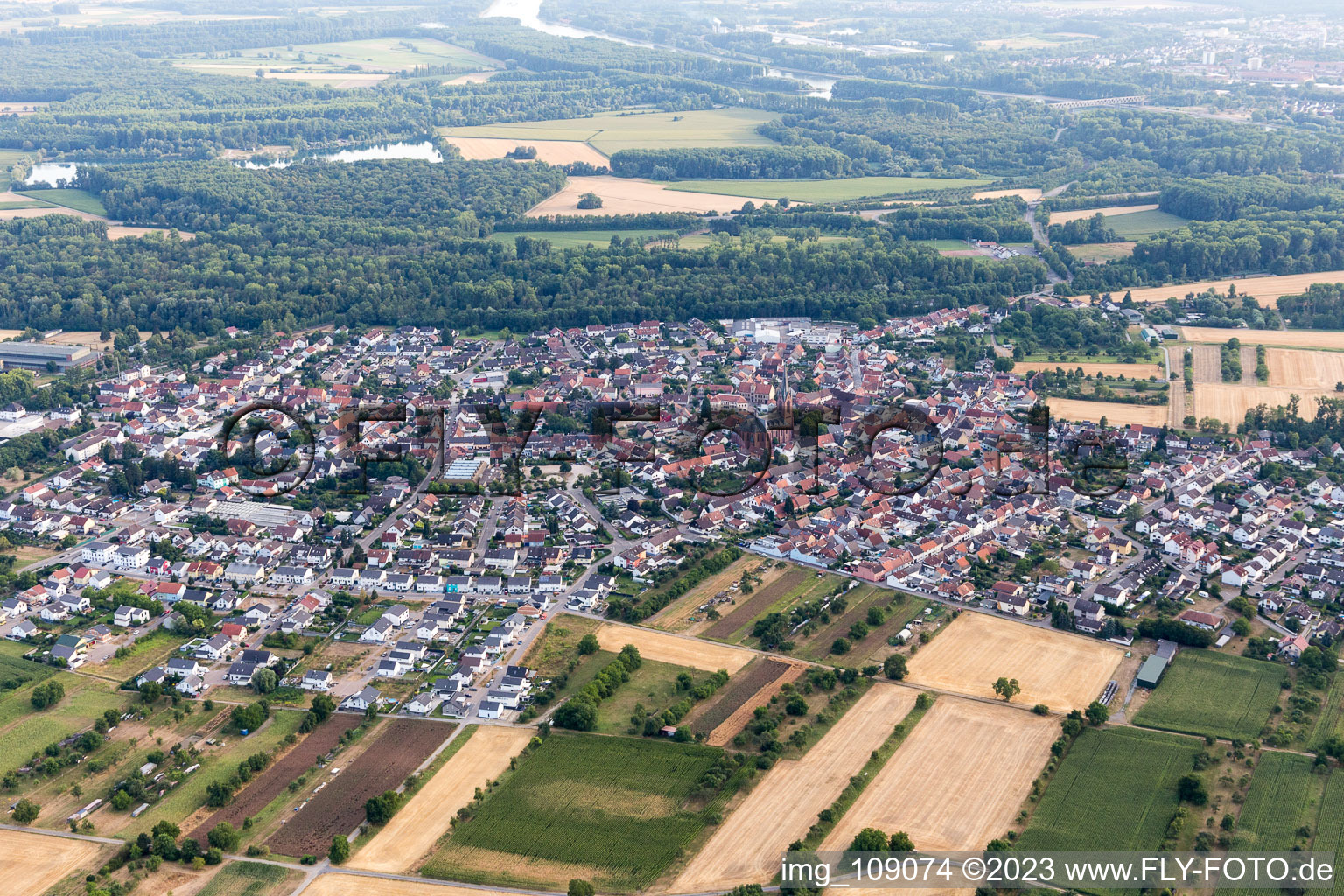 Luftaufnahme von Von Nordosten im Ortsteil Rheinsheim in Philippsburg im Bundesland Baden-Württemberg, Deutschland