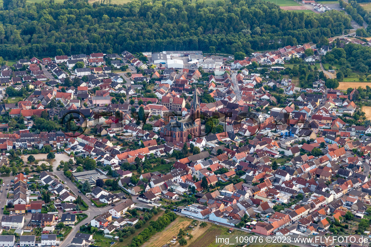 Von Nordosten im Ortsteil Rheinsheim in Philippsburg im Bundesland Baden-Württemberg, Deutschland von oben