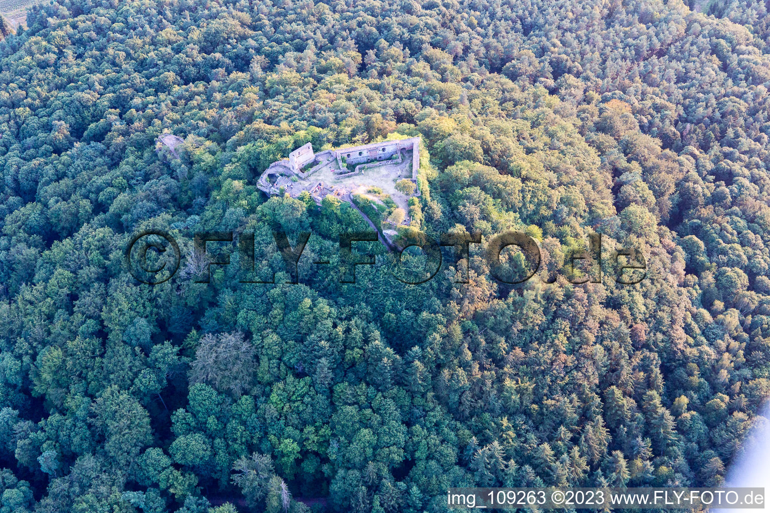 Luftaufnahme von Vorderweidenthal, Ruine Lindelbrunn im Bundesland Rheinland-Pfalz, Deutschland