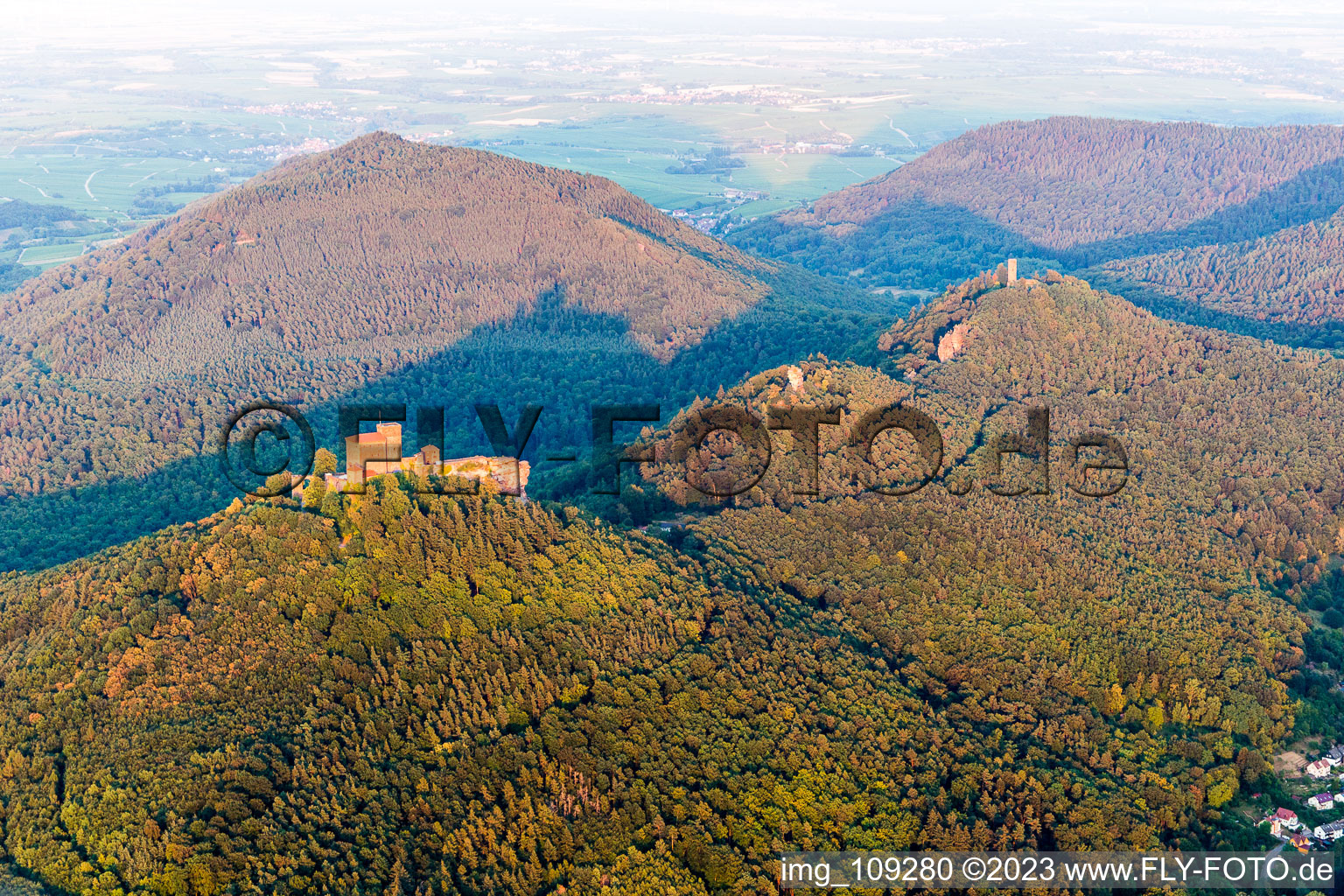 Luftbild von Die 3 Burgen Trifels, Anebos und Münz im Ortsteil Bindersbach in Annweiler am Trifels im Bundesland Rheinland-Pfalz, Deutschland