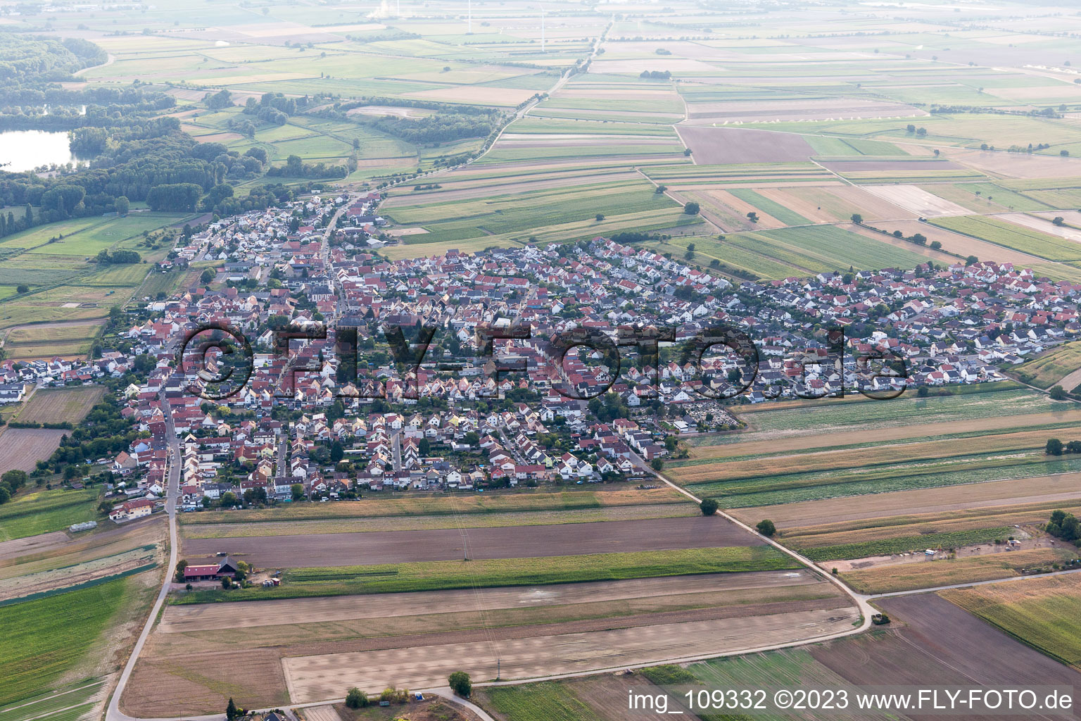 Ortsteil Mechtersheim in Römerberg im Bundesland Rheinland-Pfalz, Deutschland vom Flugzeug aus