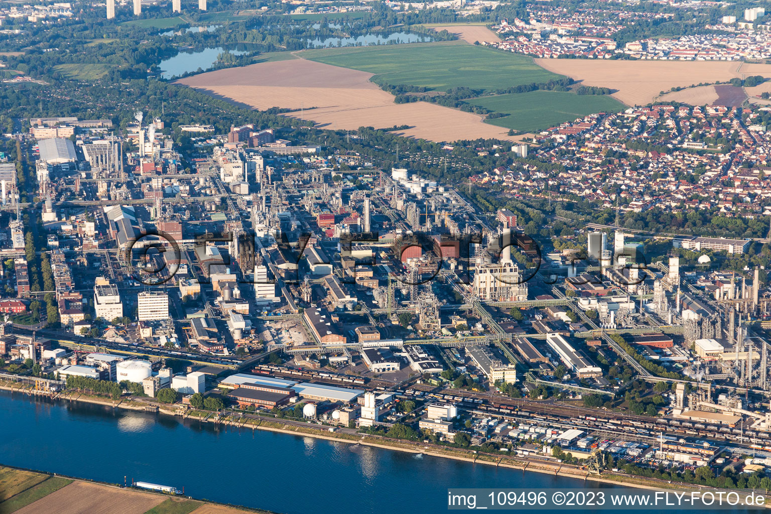 Ortsteil BASF in Ludwigshafen am Rhein im Bundesland Rheinland-Pfalz, Deutschland aus der Luft