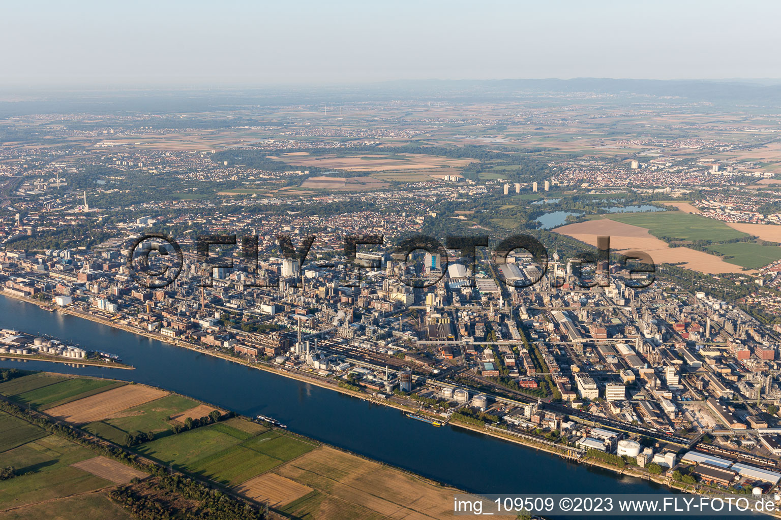 Luftaufnahme von Ortsteil BASF in Ludwigshafen am Rhein im Bundesland Rheinland-Pfalz, Deutschland