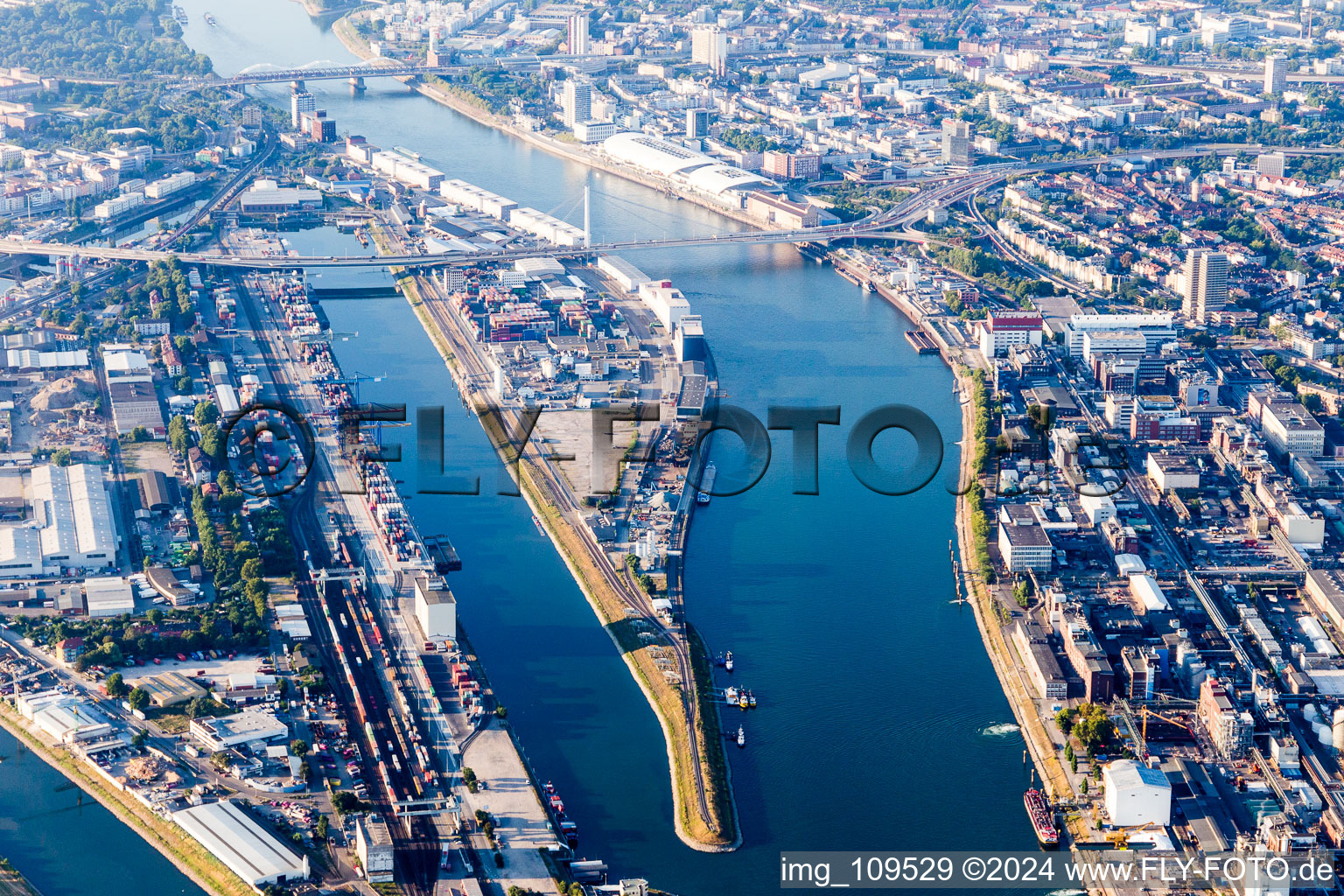 Luftbild von Neckarspitze Mühlauhafen im Ortsteil Innenstadt in Mannheim im Bundesland Baden-Württemberg, Deutschland