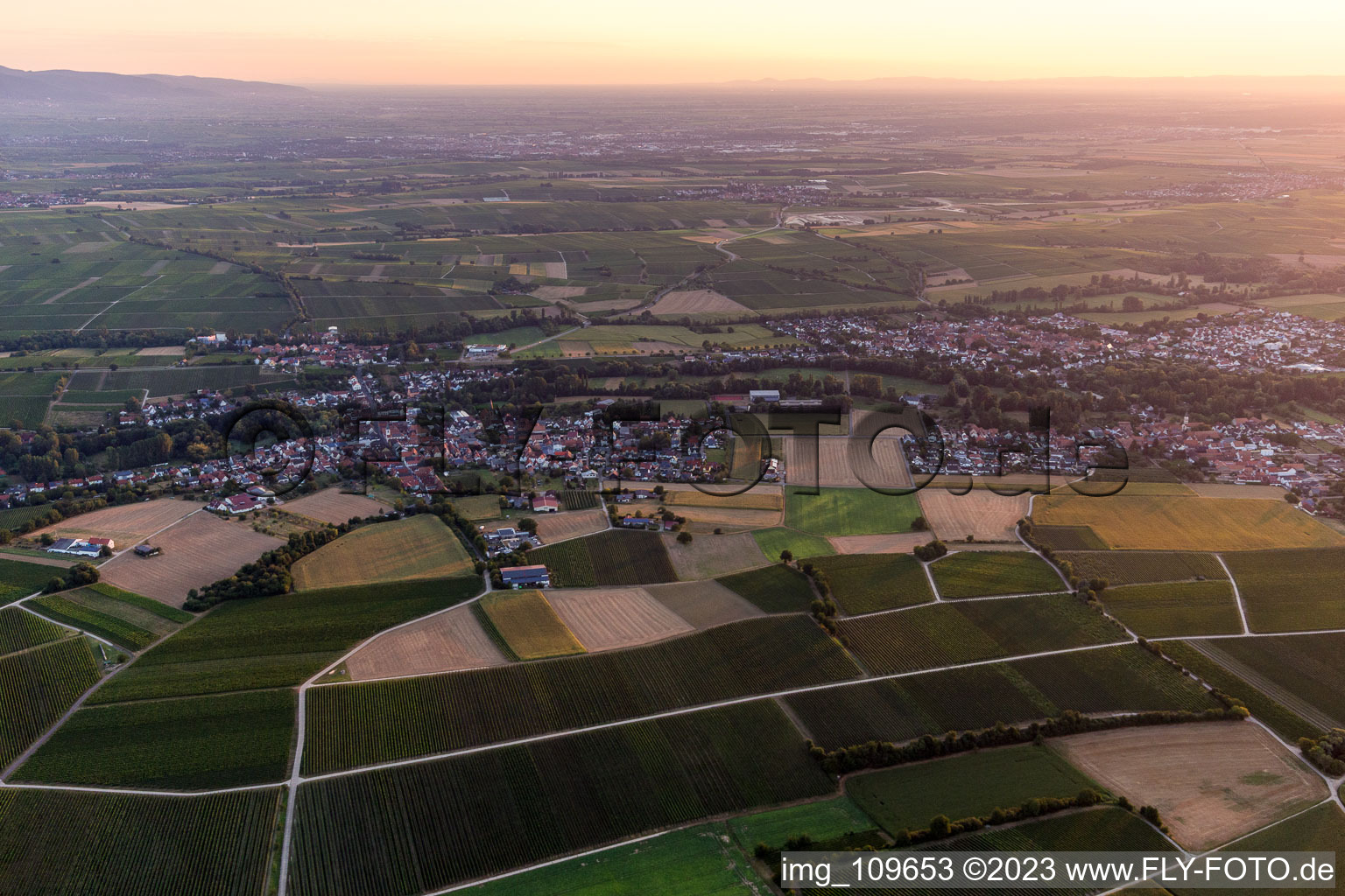 Drohnenaufname von Ortsteil Billigheim in Billigheim-Ingenheim im Bundesland Rheinland-Pfalz, Deutschland