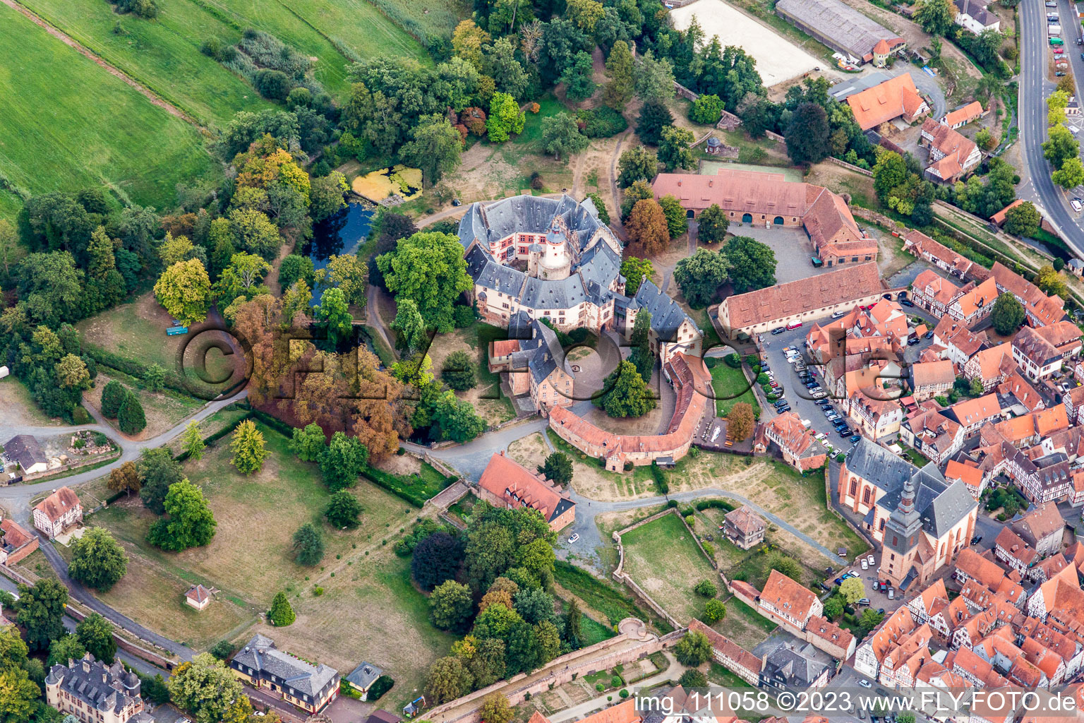 Luftaufnahme von Büdingen. Schloss Büdingen im Bundesland Hessen, Deutschland
