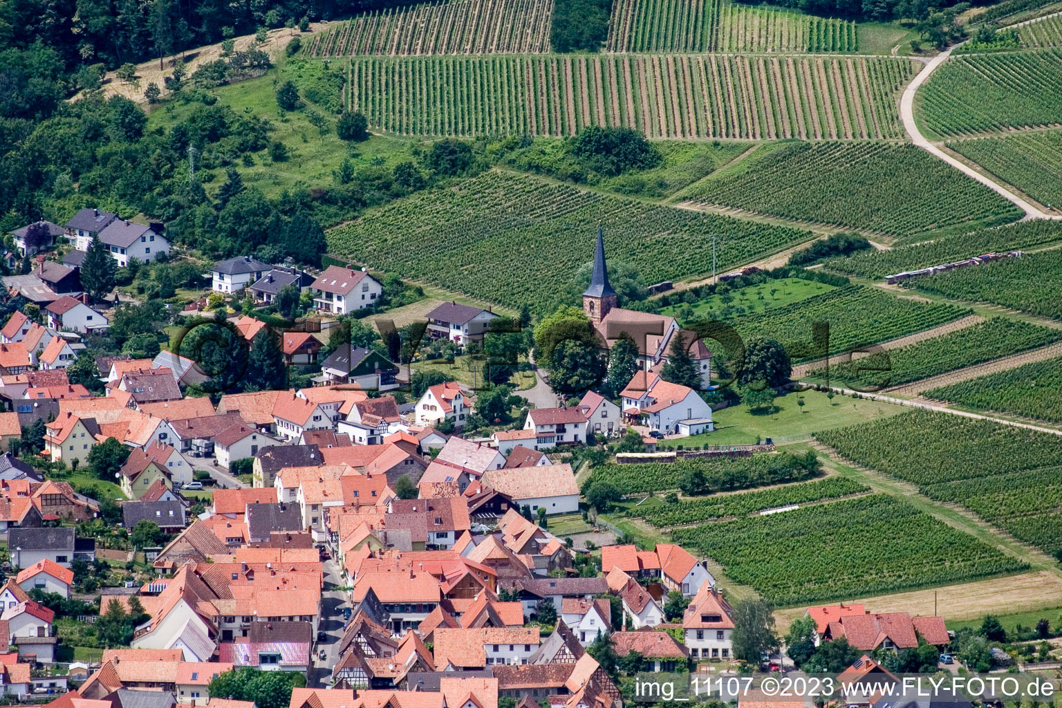 Ortsteil Rechtenbach in Schweigen-Rechtenbach im Bundesland Rheinland-Pfalz, Deutschland aus der Vogelperspektive