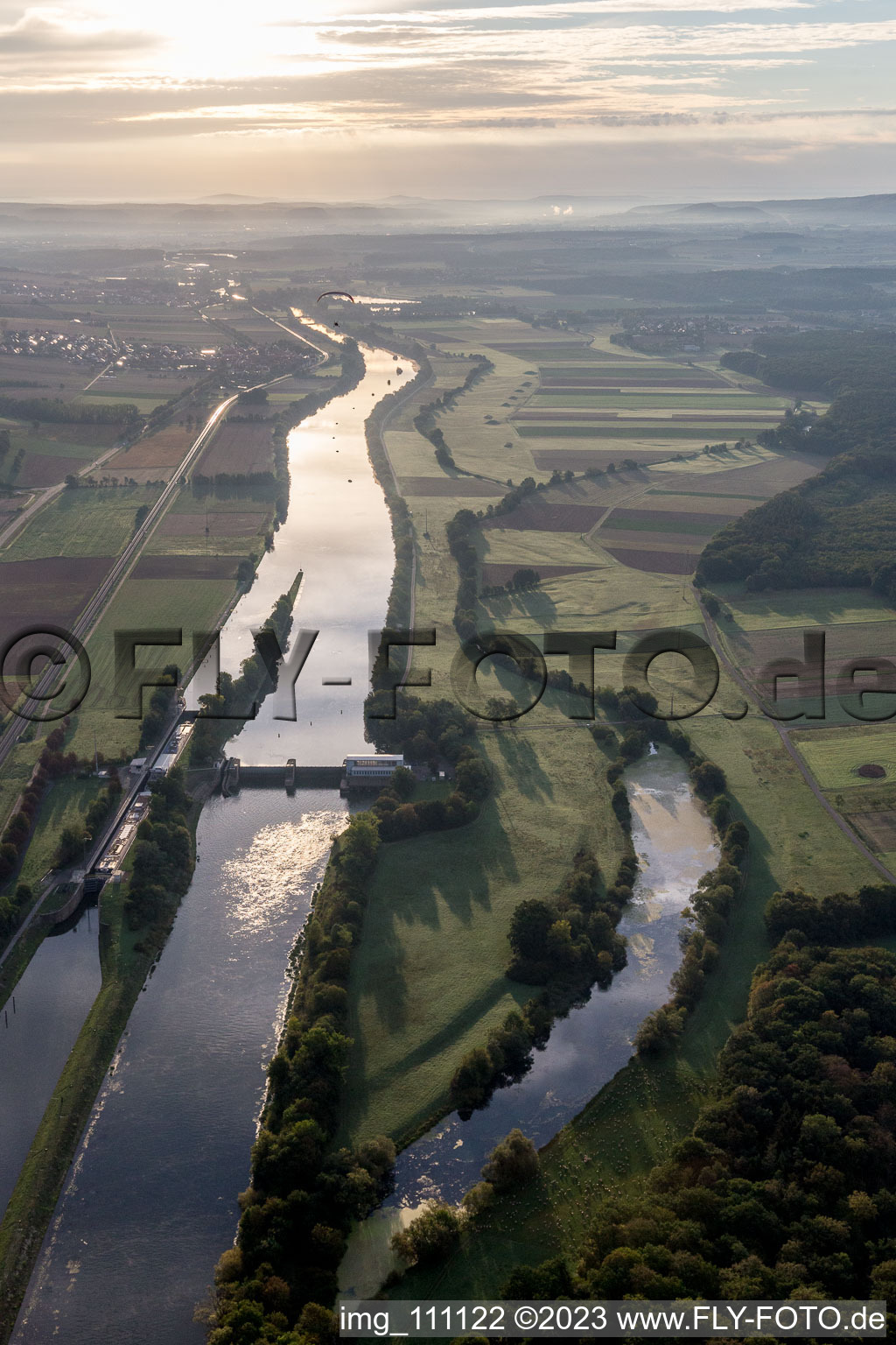 Luftbild von Ottendorf, Schleuse im Bundesland Bayern, Deutschland