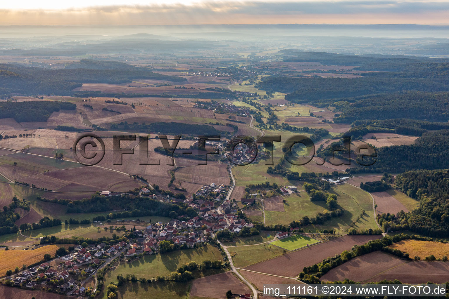 Luftbild von Tal der Rauen Ebrach im Ortsteil Prölsdorf in Rauhenebrach im Bundesland Bayern, Deutschland