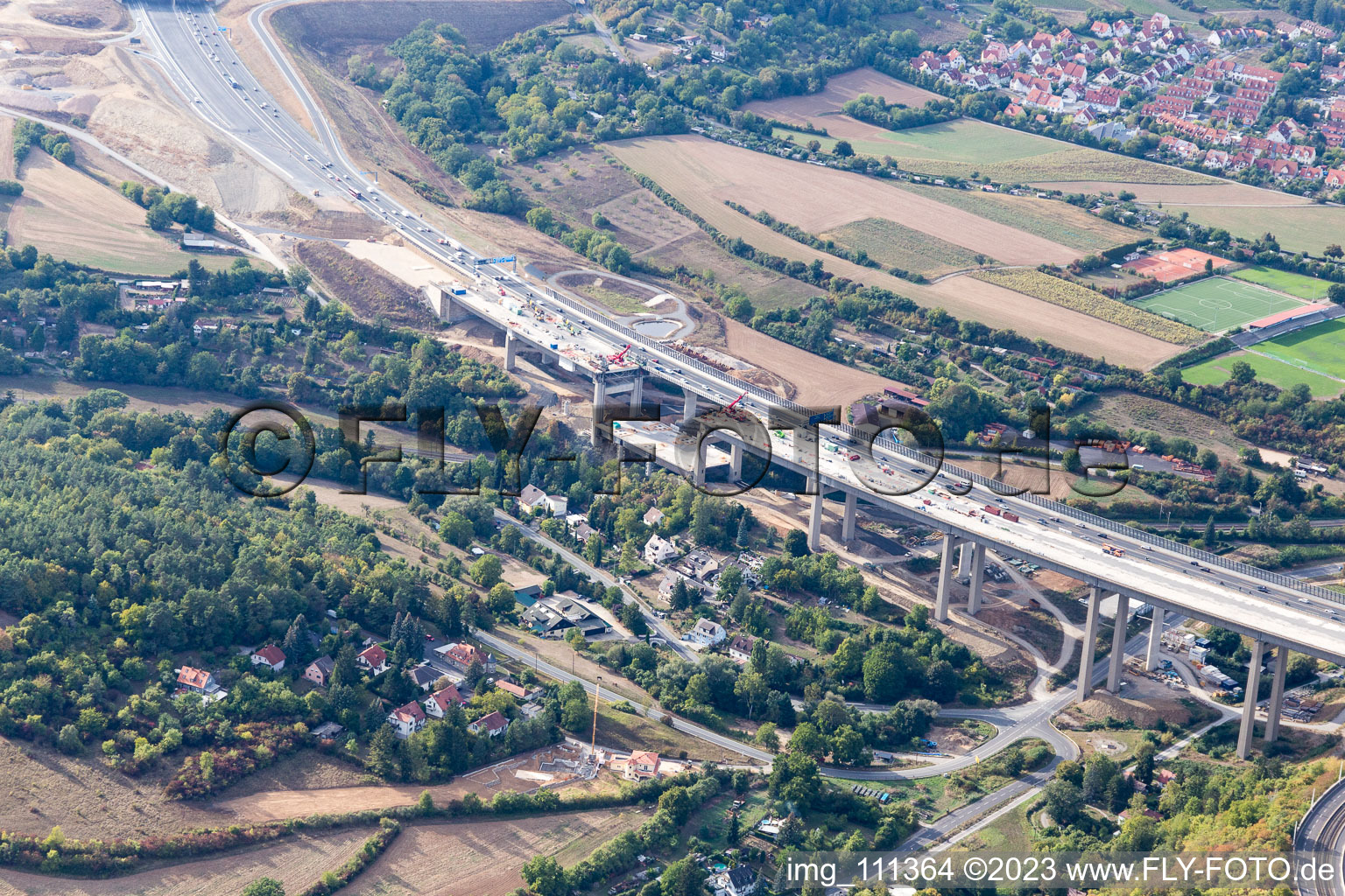 Luftbild von Würzburg, Baustelle A3 im Bundesland Bayern, Deutschland