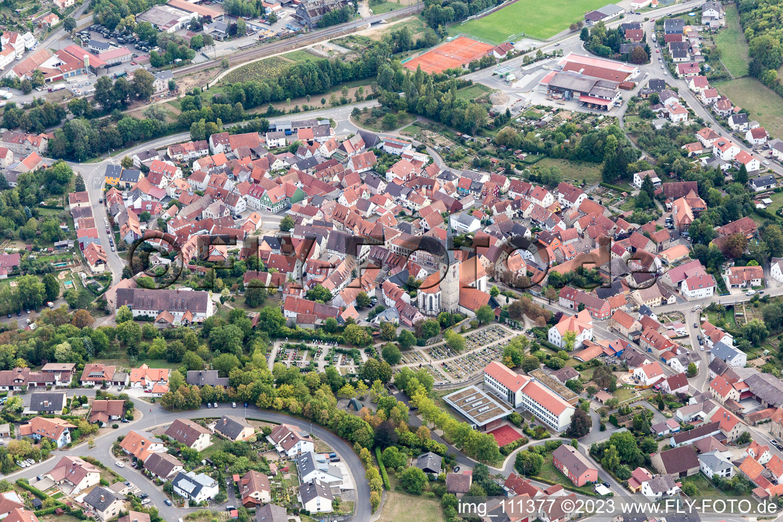 Luftaufnahme von Grünsfeld im Bundesland Baden-Württemberg, Deutschland