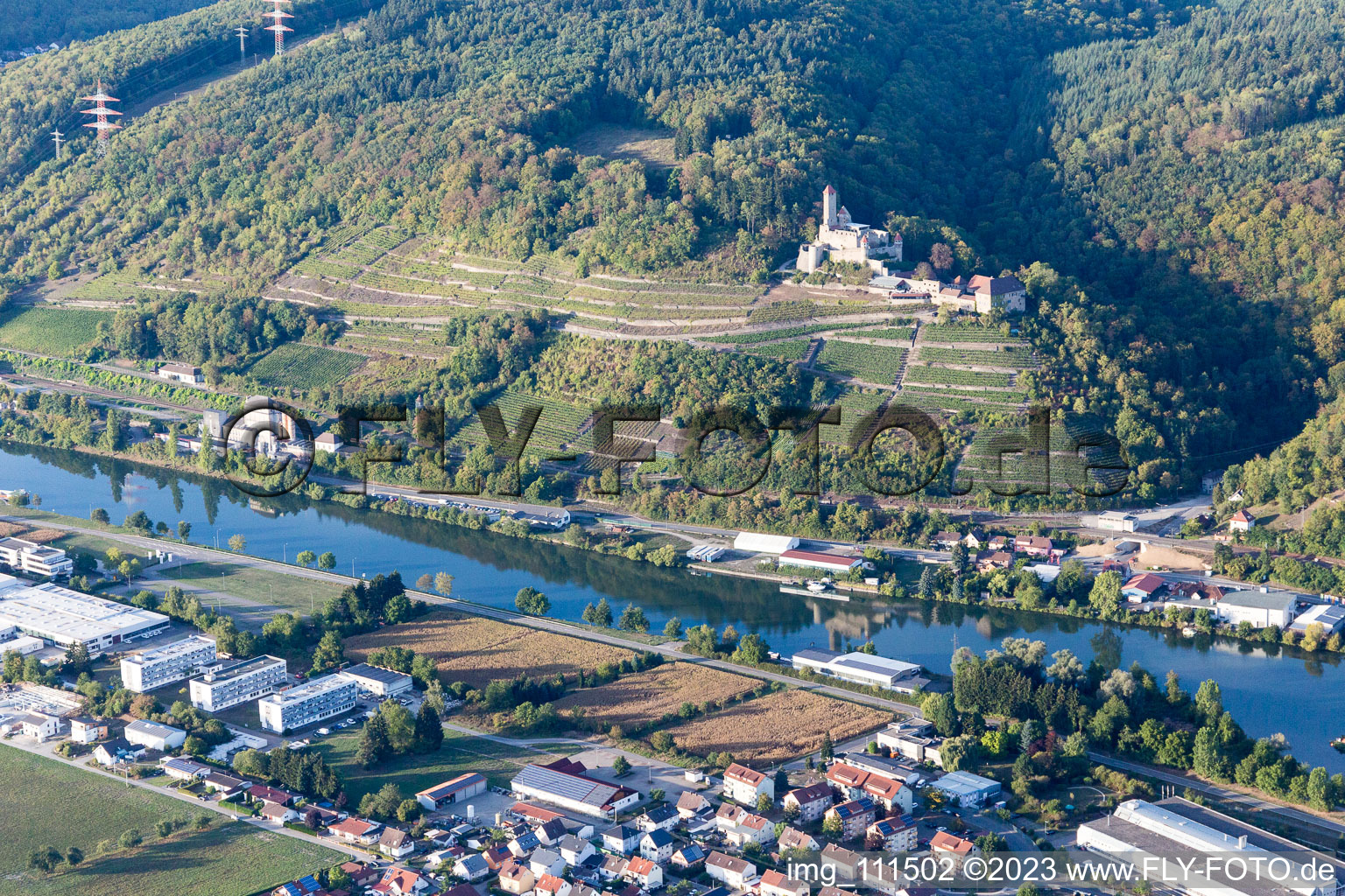 Neckarzimmern, Burg Hornberg im Bundesland Baden-Württemberg, Deutschland aus der Luft