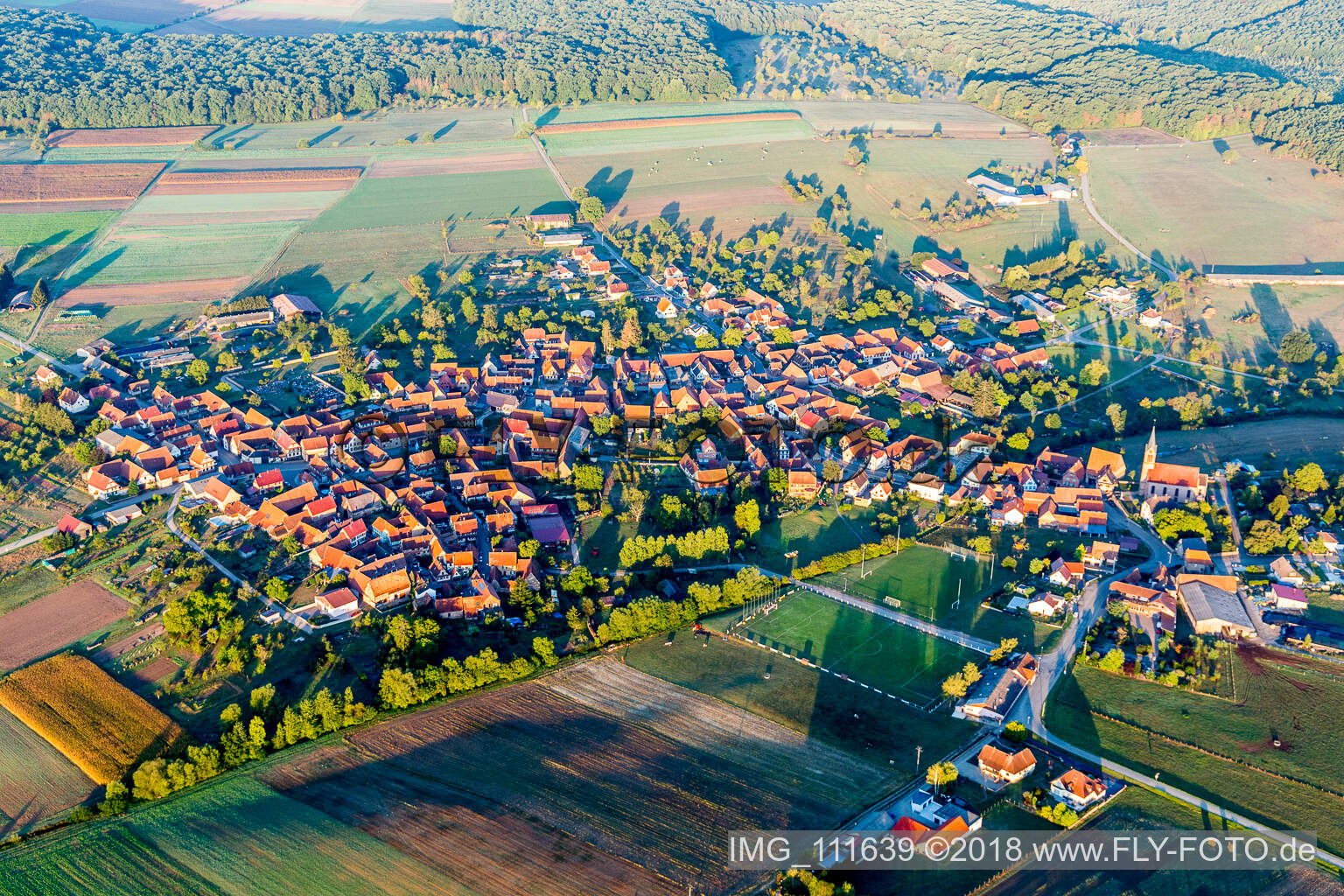Luftaufnahme von Schillersdorf im Bundesland Bas-Rhin, Frankreich