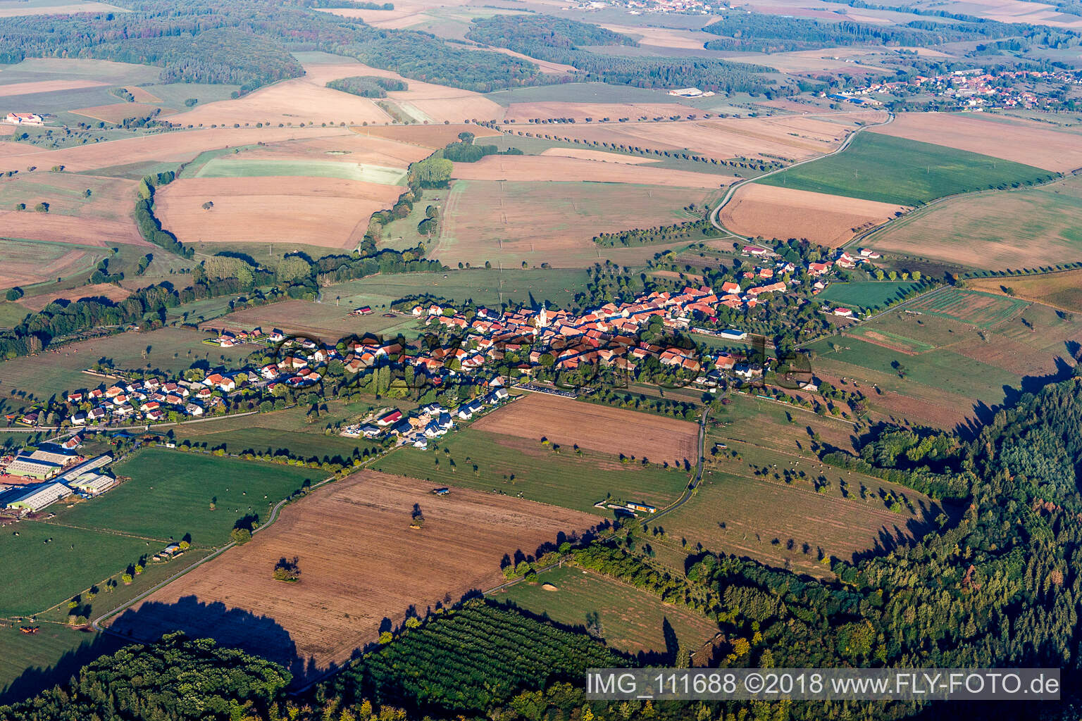 Luftaufnahme von Pfalzweyer im Bundesland Bas-Rhin, Frankreich