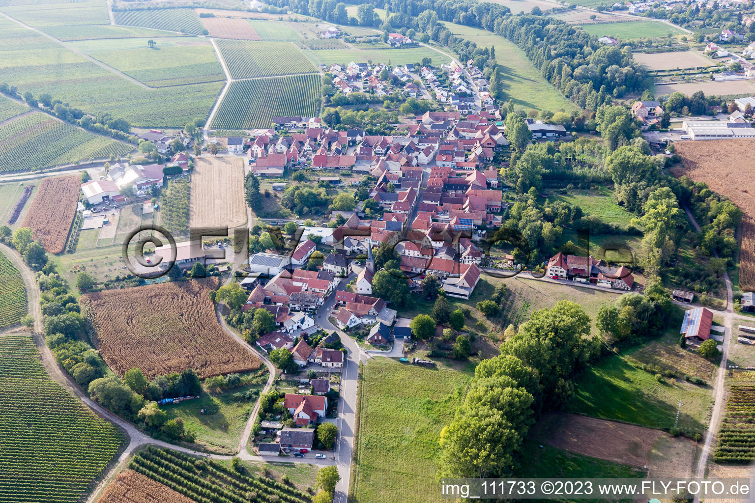 Ortsteil Klingen in Heuchelheim-Klingen im Bundesland Rheinland-Pfalz, Deutschland von oben gesehen