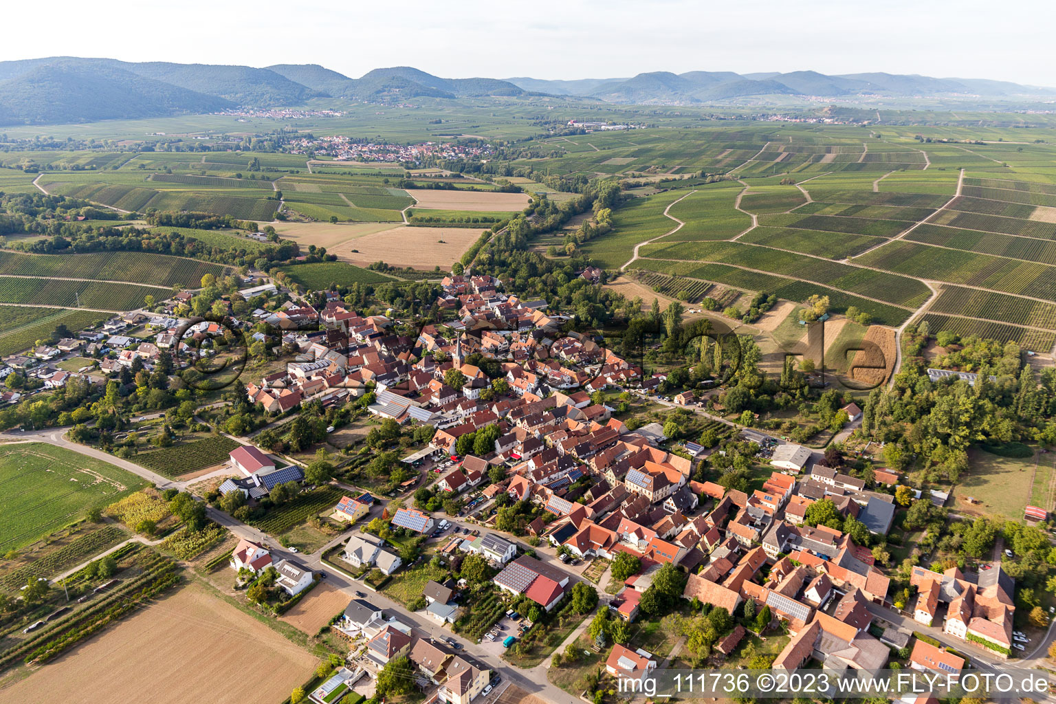 Ortsteil Heuchelheim in Heuchelheim-Klingen im Bundesland Rheinland-Pfalz, Deutschland vom Flugzeug aus