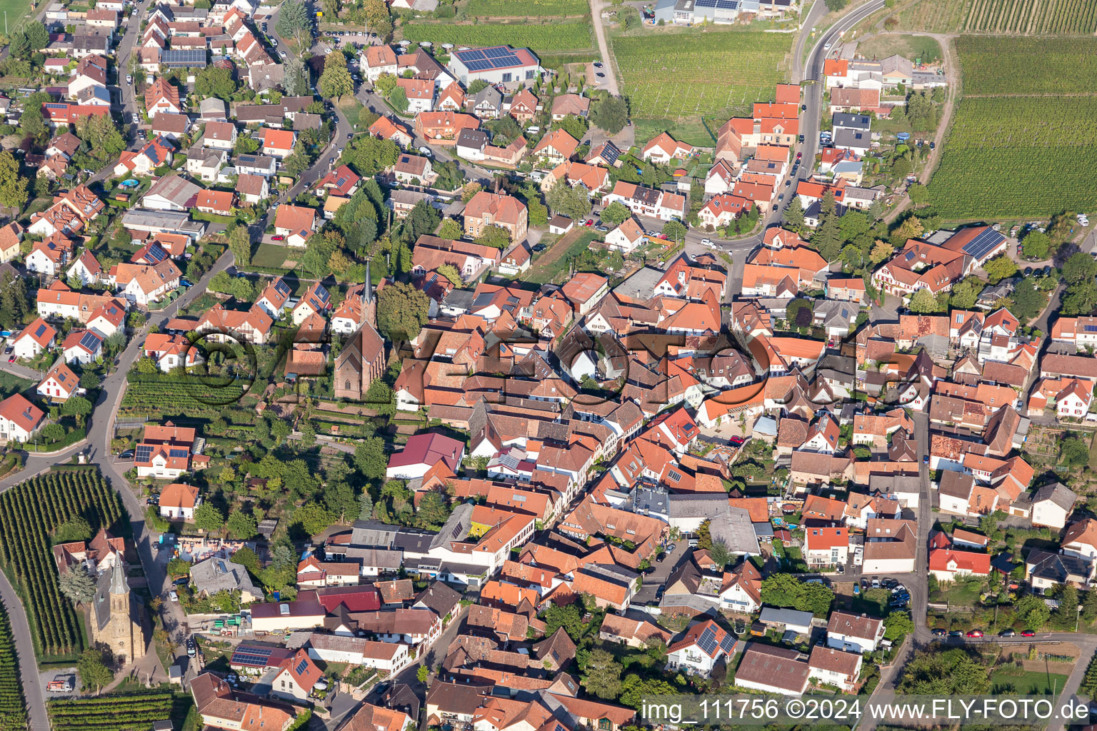 Birkweiler im Bundesland Rheinland-Pfalz, Deutschland von einer Drohne aus