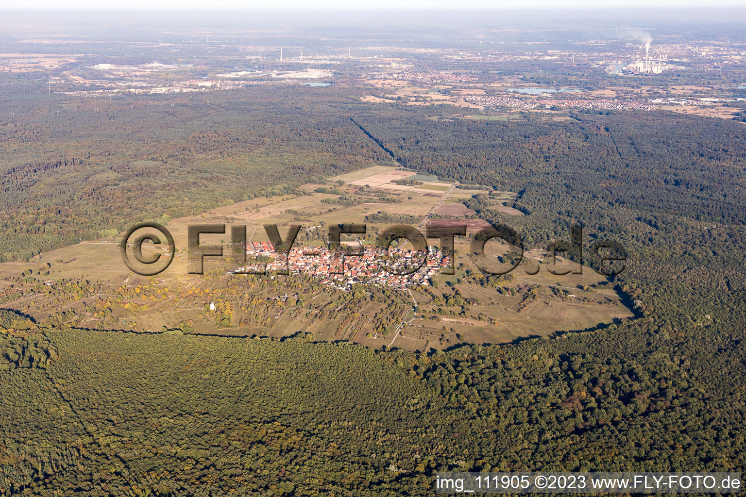 Luftbild von Ortsteil Büchelberg in Wörth am Rhein im Bundesland Rheinland-Pfalz, Deutschland
