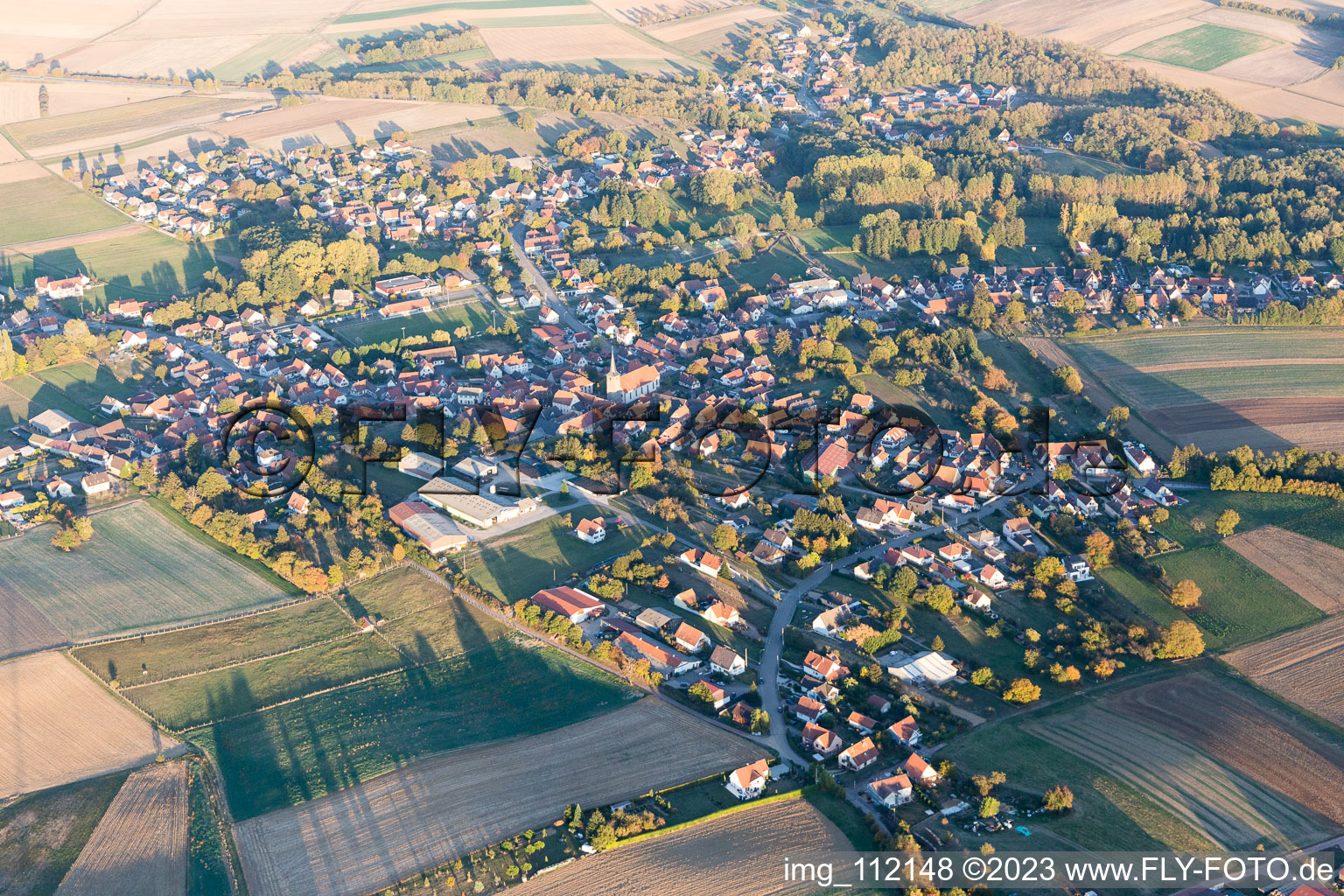 Luftaufnahme von Riedseltz im Bundesland Bas-Rhin, Frankreich