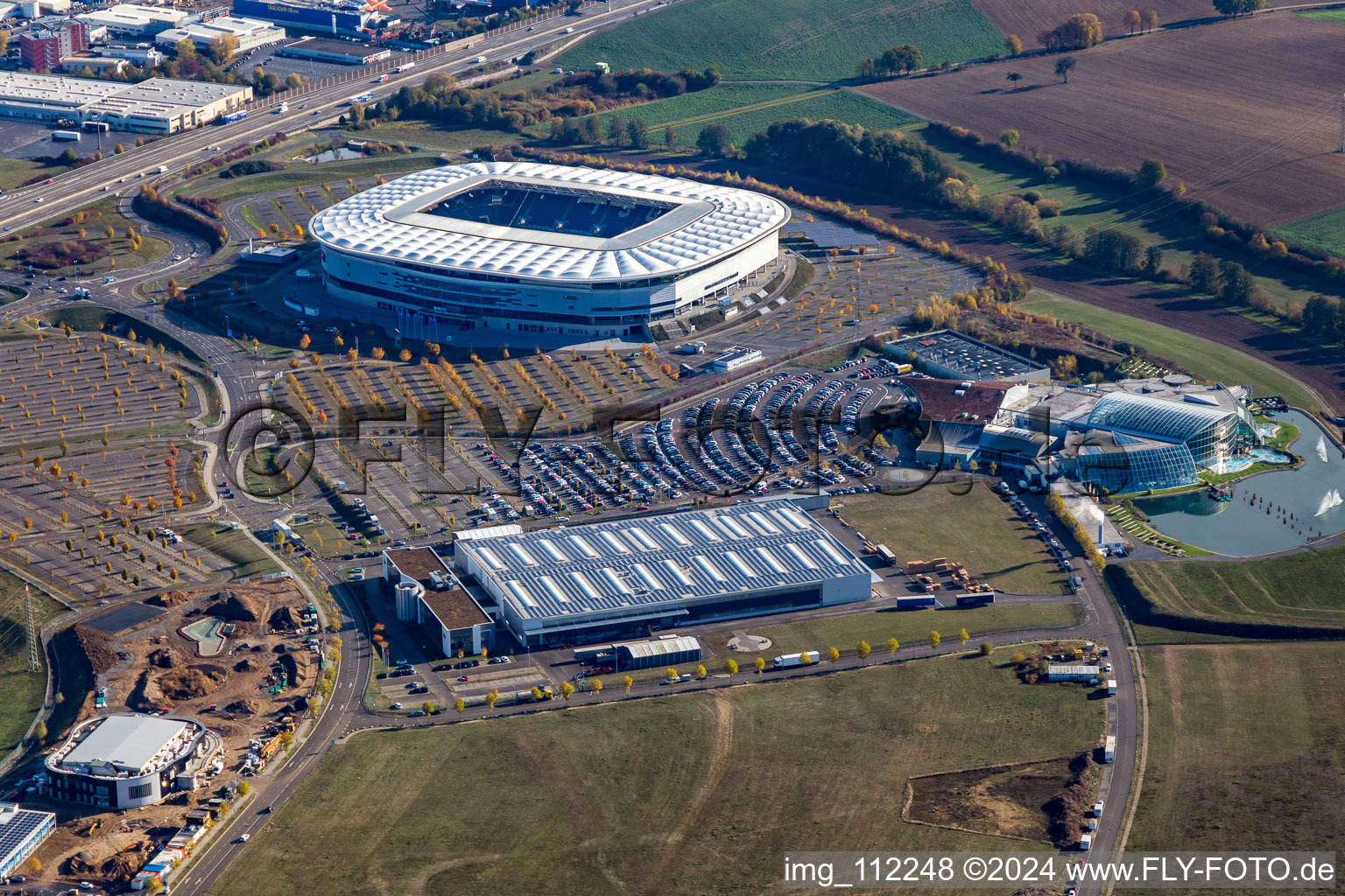 Luftbild von WIRSOL Rhein-Neckar-Arena in Sinsheim im Ortsteil Steinsfurt im Bundesland Baden-Württemberg, Deutschland