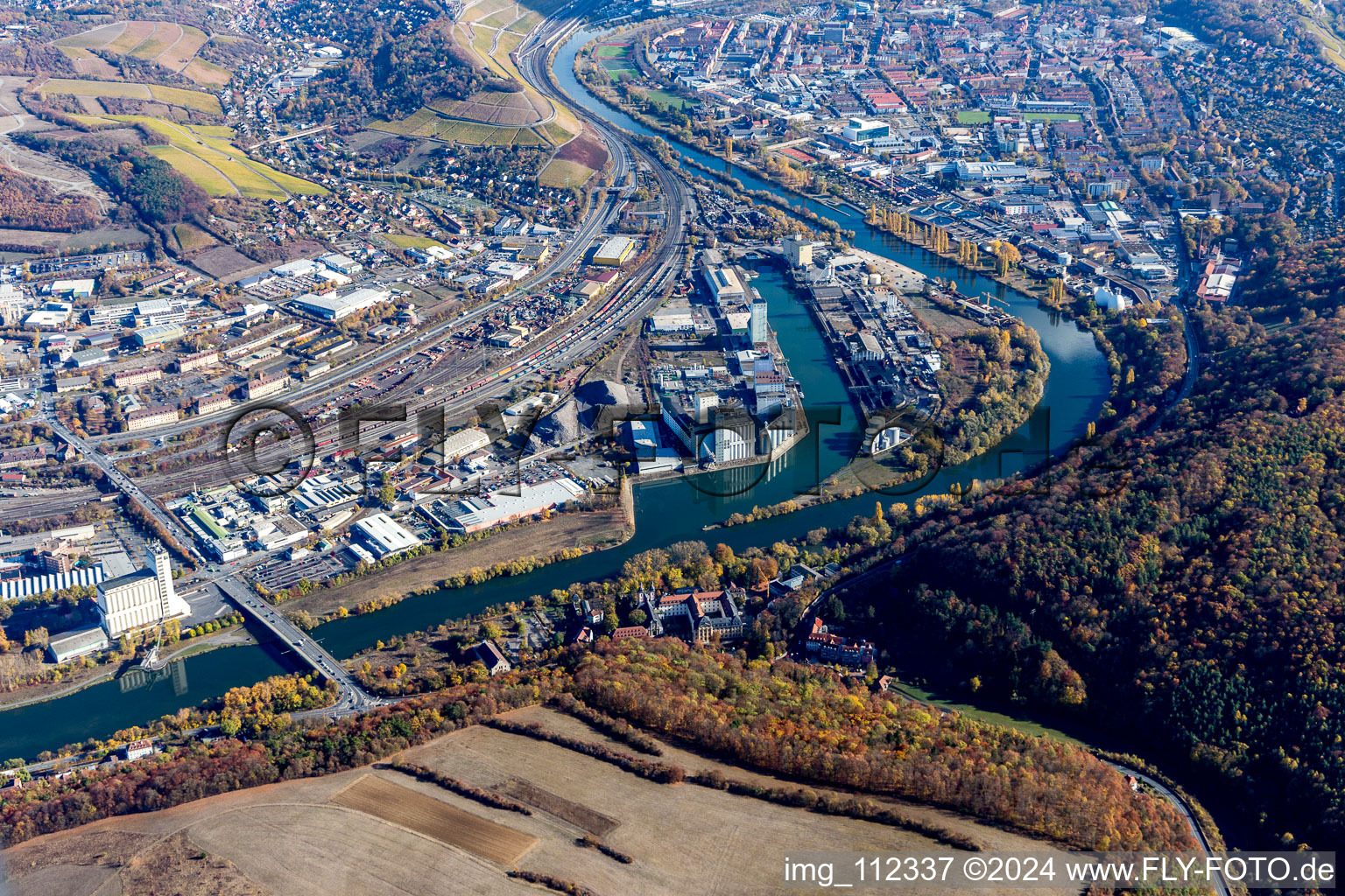 Luftbild von Würzburg, Nördliche Hafenstr im Bundesland Bayern, Deutschland