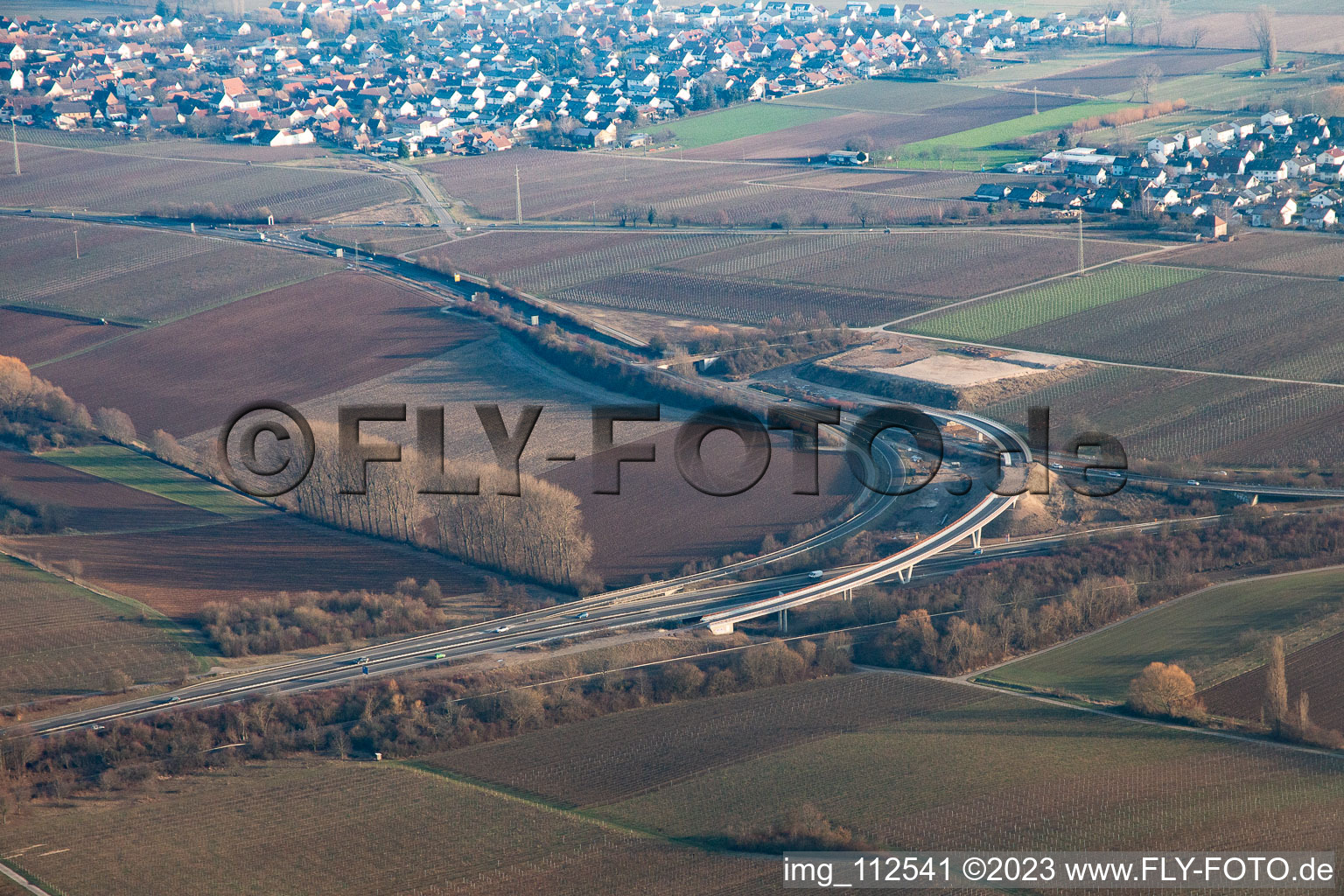 Luftbild von Neubau Autobahnanschlusstelle Landau Nord im Ortsteil Dammheim in Landau in der Pfalz im Bundesland Rheinland-Pfalz, Deutschland
