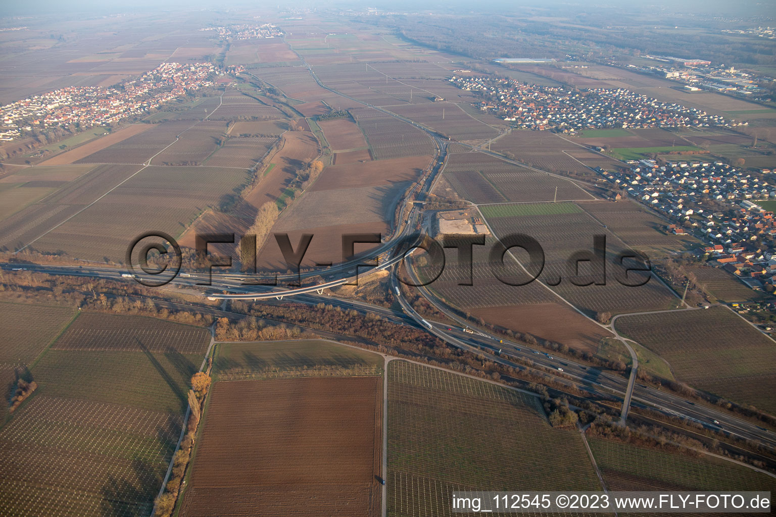 Neubau Autobahnanschlusstelle Landau Nord im Ortsteil Dammheim in Landau in der Pfalz im Bundesland Rheinland-Pfalz, Deutschland aus der Luft