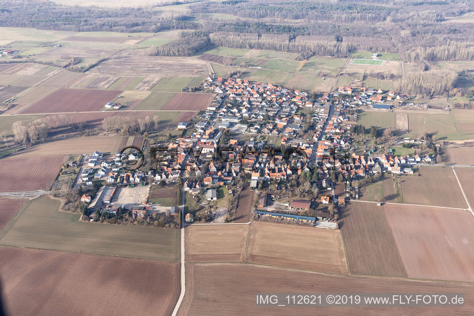 Drohnenbild von Knittelsheim im Bundesland Rheinland-Pfalz, Deutschland