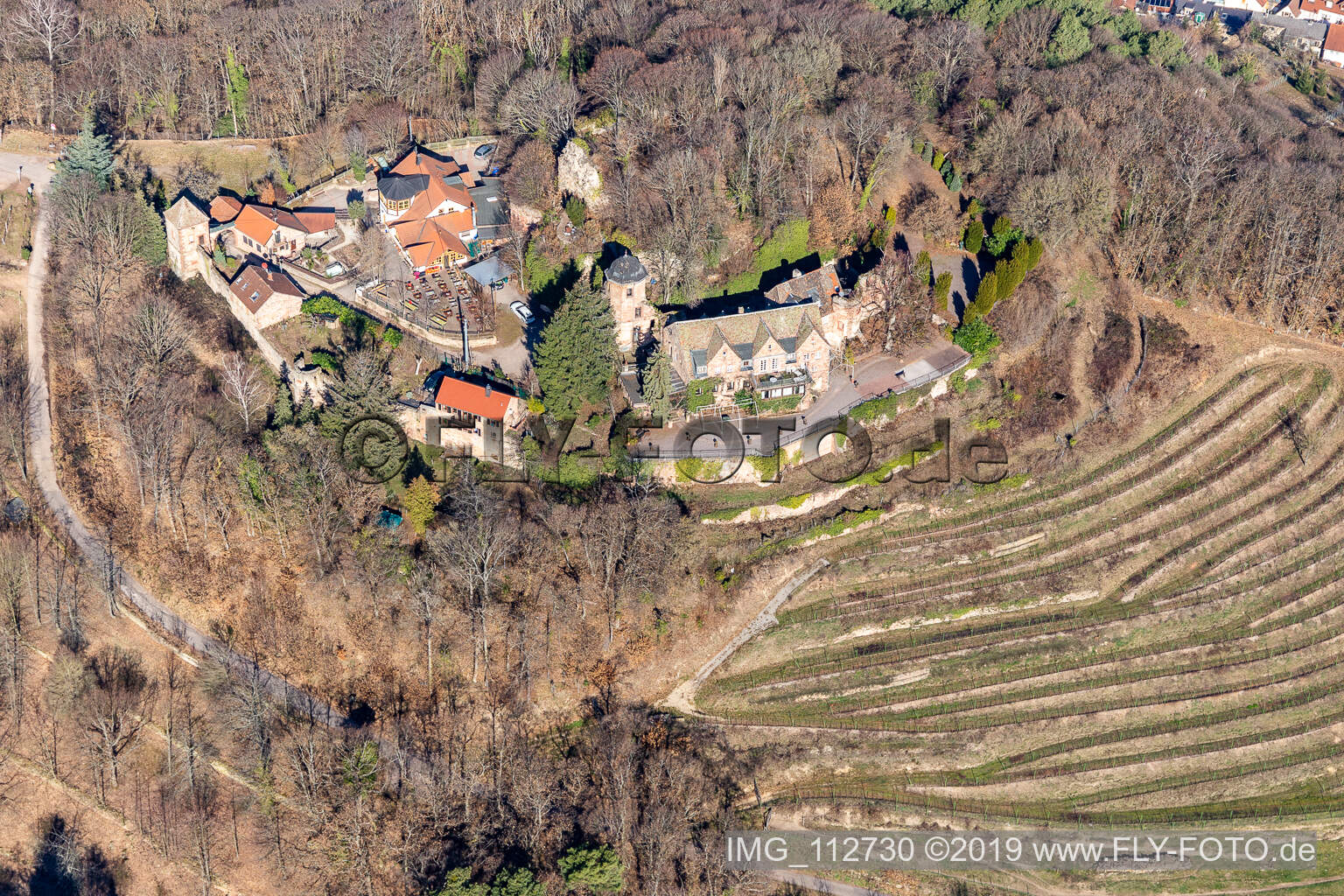 Luftbild von Gebäude des Restaurant Schloss Kropsburg in Sankt Martin im Bundesland Rheinland-Pfalz, Deutschland